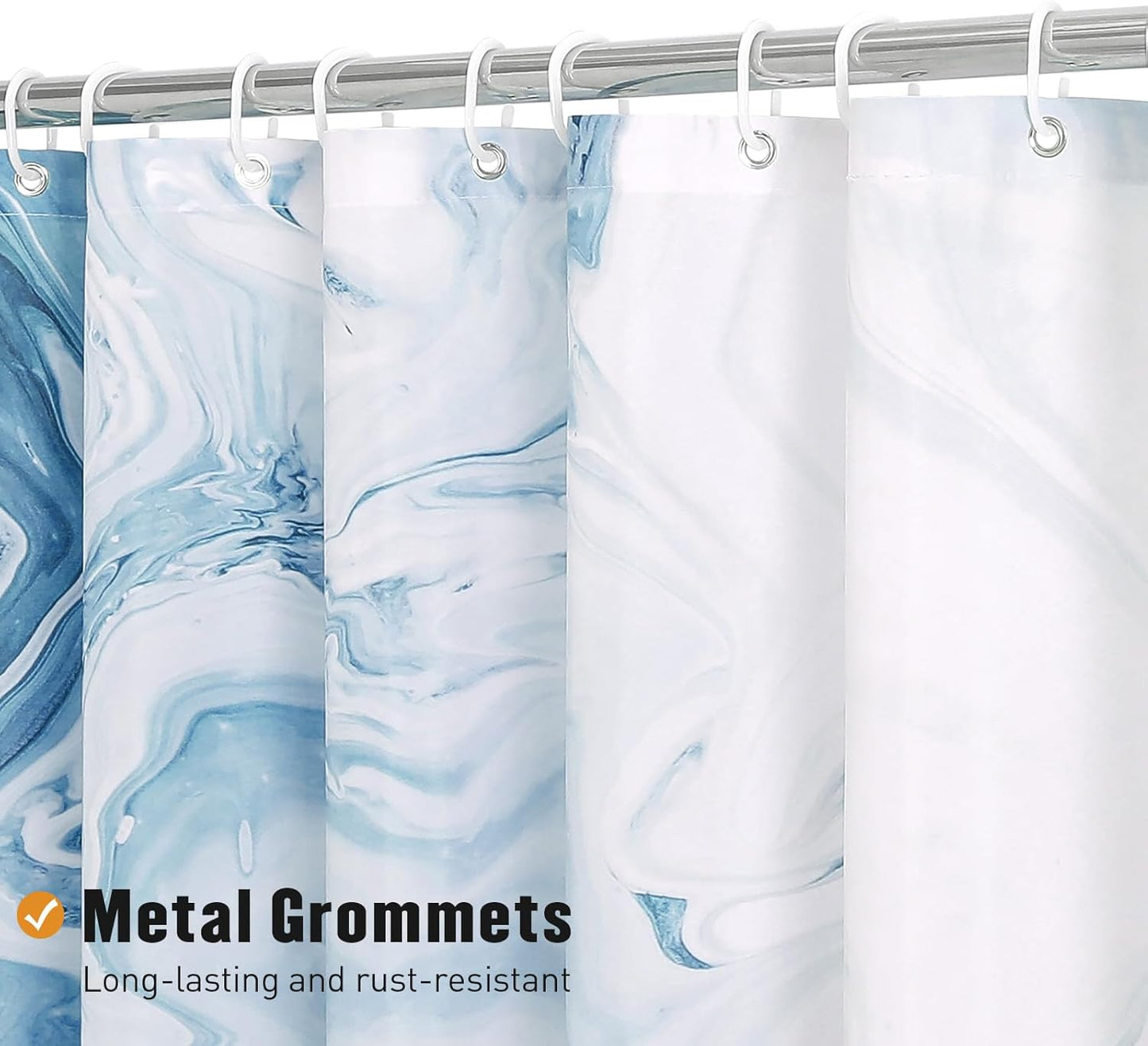 MitoVilla Blue Marble Extra Long Shower Curtain Set 72 x 84, Modern Ombre 84 inch XL Shower Curtains for Chic Bathroom Decor, Abstract Watercolor Fabric Shower Curtain