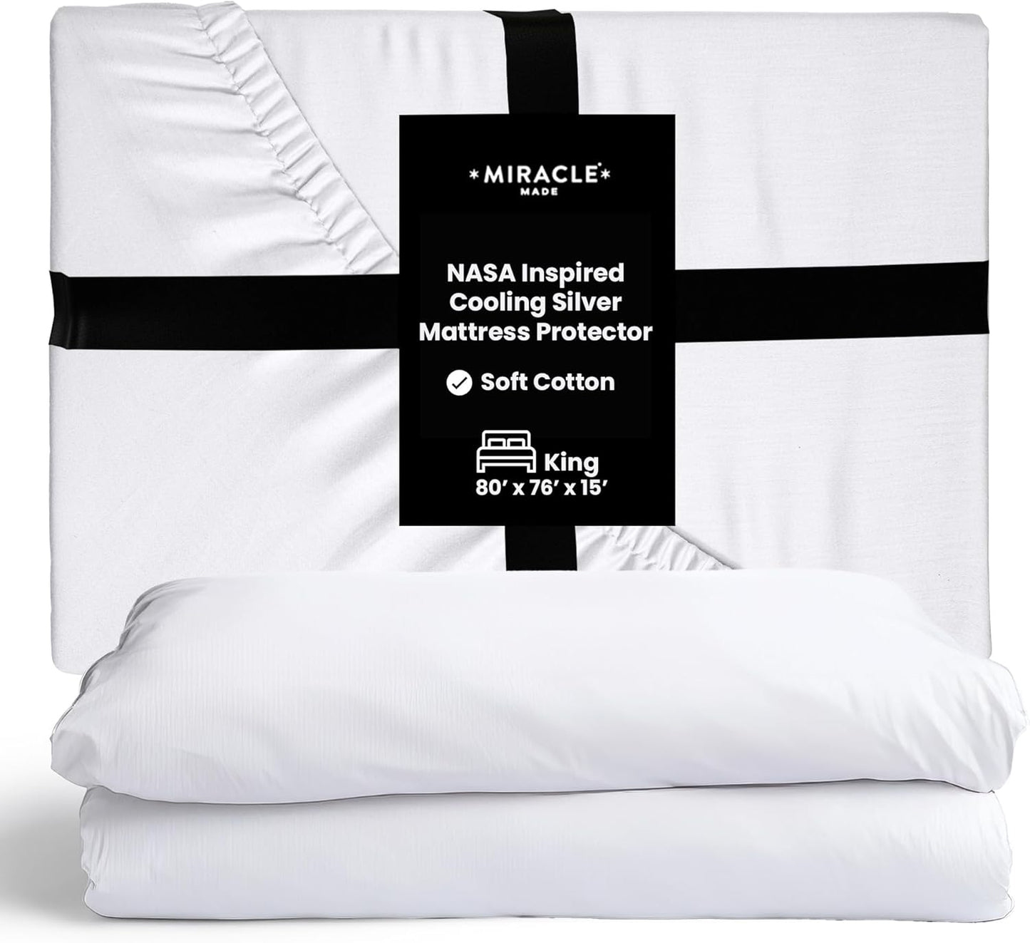 Miracle Made Mattress Protector – Silver-Infused Cotton Fabric – Water-Resistant, Thermoregulating Cover for Sensitive Skin – Compatible with 3-Temperature Zone Comforter, King, White