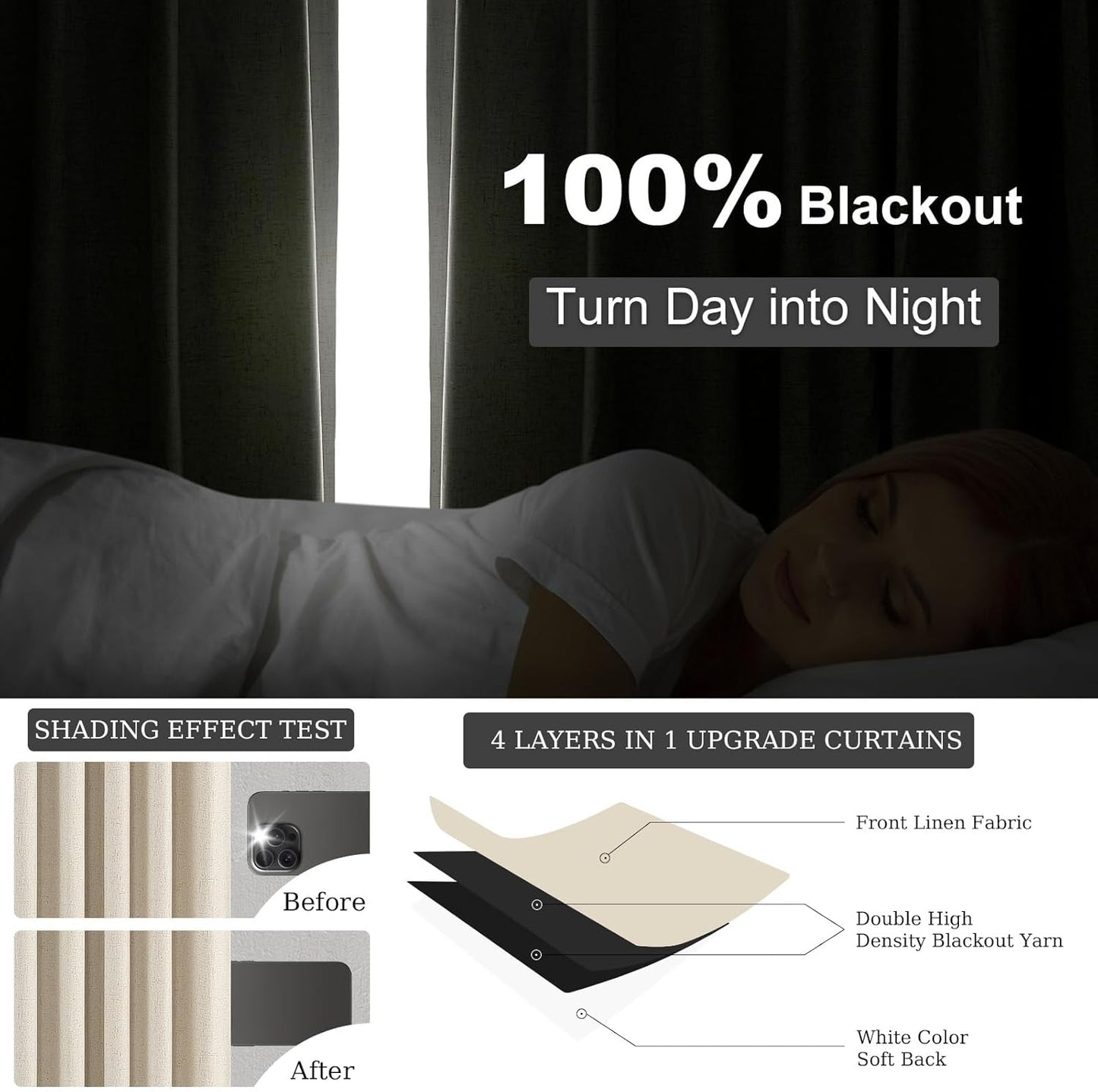 Topfinel Extra Long Total Blackout Cream Linen Curtains 108 Inches Long for Large Window with Hooks Rings, Pinch Pleated Cold Blocking Acoustic Heavy Ivory Track Tall Curtains 2 Panels 9 FT Beige Tan