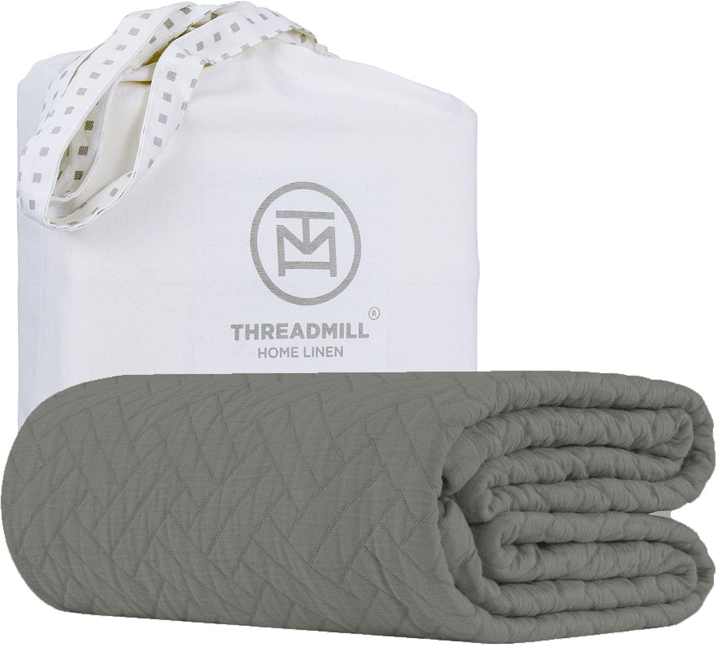 Threadmill Luxury Cotton Blankets for King Size Bed | All-Season Cozy 100% Cotton King Blanket | Criss Cross Jacquard Soft & Lightweight Coverlet fits California King Size Bed, 104x92 | Dark Grey