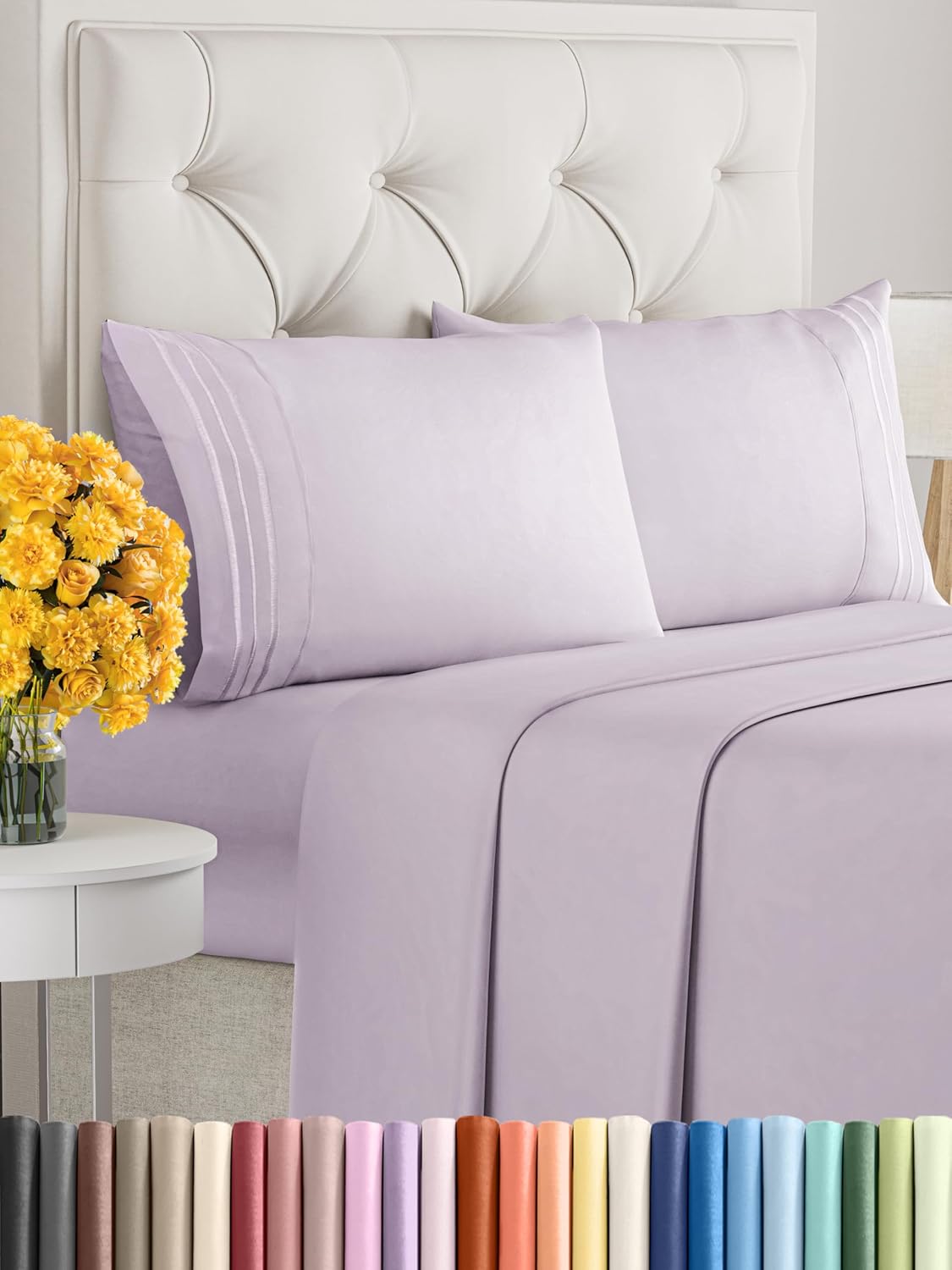 Cal King Size 4 Piece Sheet Set - Extra Soft, Breathable & Cooling - Hotel Luxury Durable Bed Sheets for Women & Men - Deep Pockets, Easy-Fit & Wrinkle-Free - Light Lilac Oeko-Tex