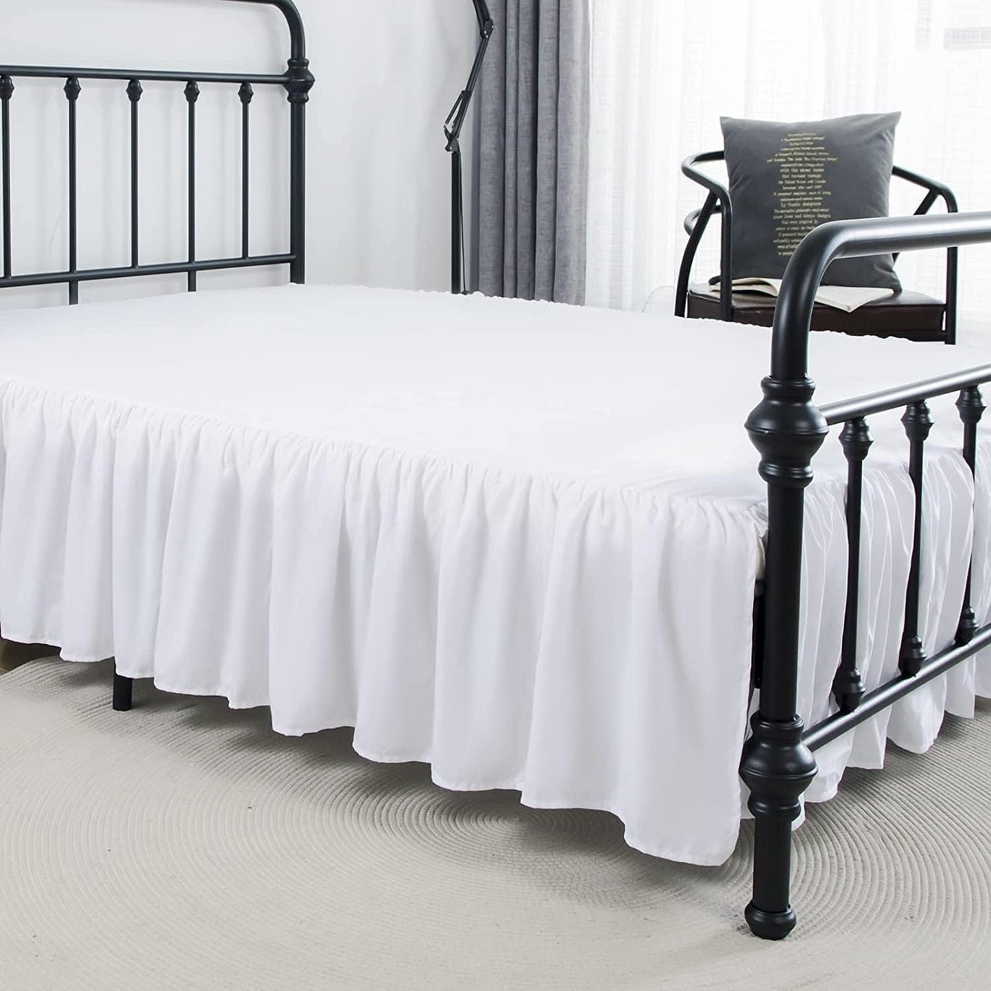 Bed Skirt Ruffled Bed Skirt with Split Corners, 18 Inch Drop Dust Ruffle Bed Skirts with Platform, White, Full Size