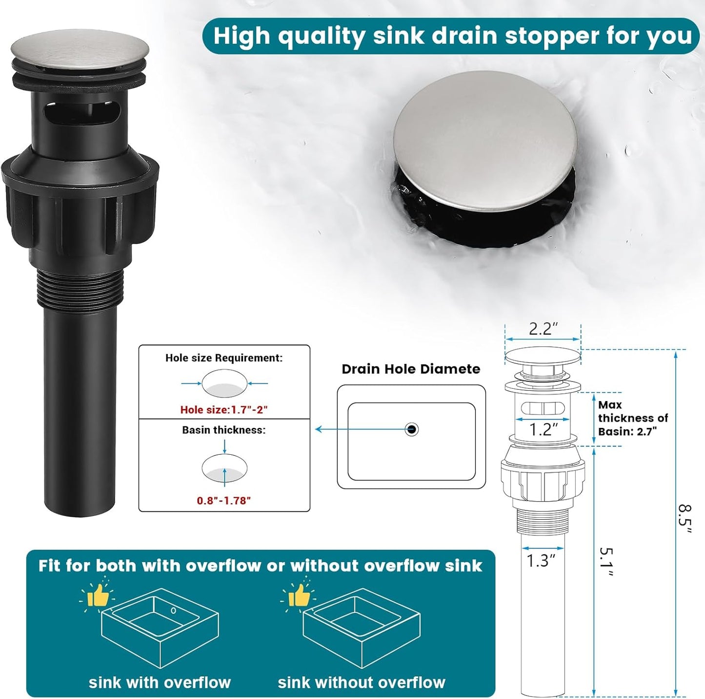 8 Inch Widespread Bathroom Faucet 3 Hole with Pop-up Drain, 2 Handle Bathroom Sink Faucet, Modern Vanity Faucet for Bathroom Sink with 360° Swivel Spout（Brushed Nickel）