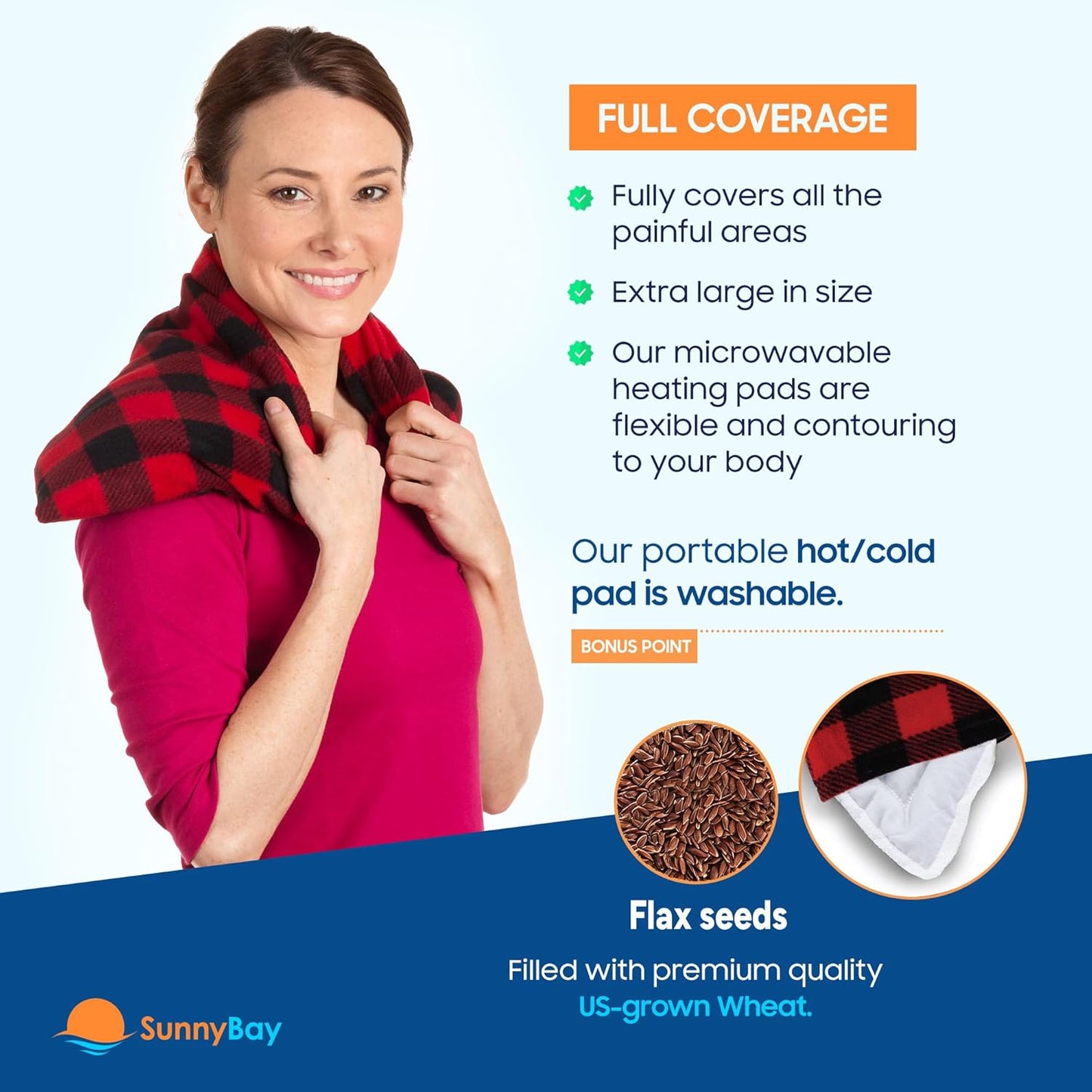 SunnyBay Extra Large Microwave Heating Pad, Microwavable Heavy Weighted Full Body Moist Hot or Cold Pack and Washable Fleece Cover, 10x24 Inches, 2.8 lbs, Made in USA, (Buffalo)
