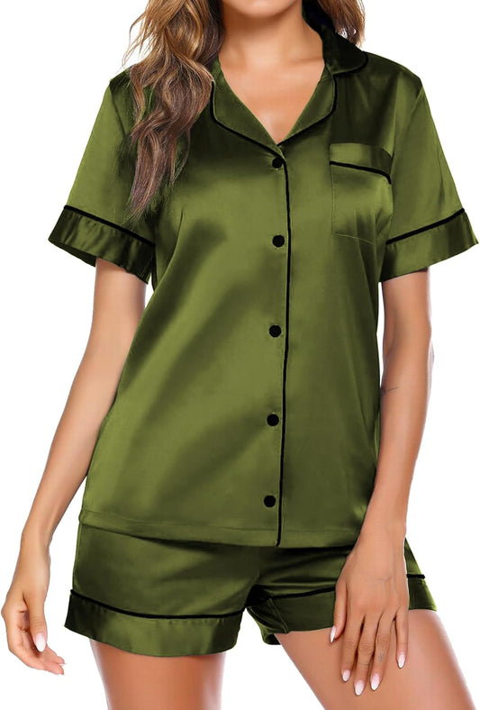 Ekouaer Pajamas for Women Set Silk Satin Pjs Shorts Sleepwear 2 Piece Loungewear S-XXL