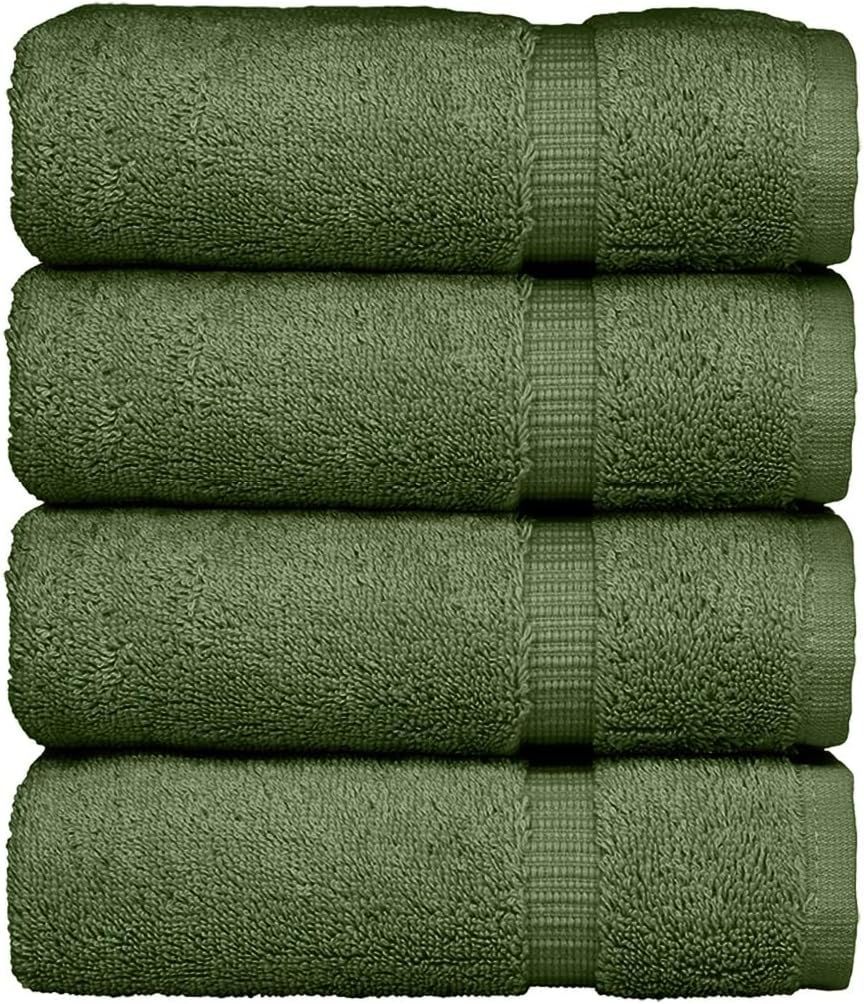 Luxury Hotel & Spa Ultra Soft Hand Towels 100% Turkish Cotton - Moss - Set of 4