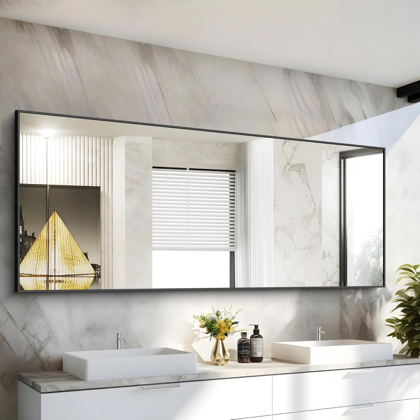 30x72inch Bathroom Mirror, Black Rectangle Mirror with Thin Frame, Large Rectangular Wall Mirrors for Bathroom, Living Roomm, Hair Salon, Big Farmehouse Mirror Hang Horizontal/Vertical