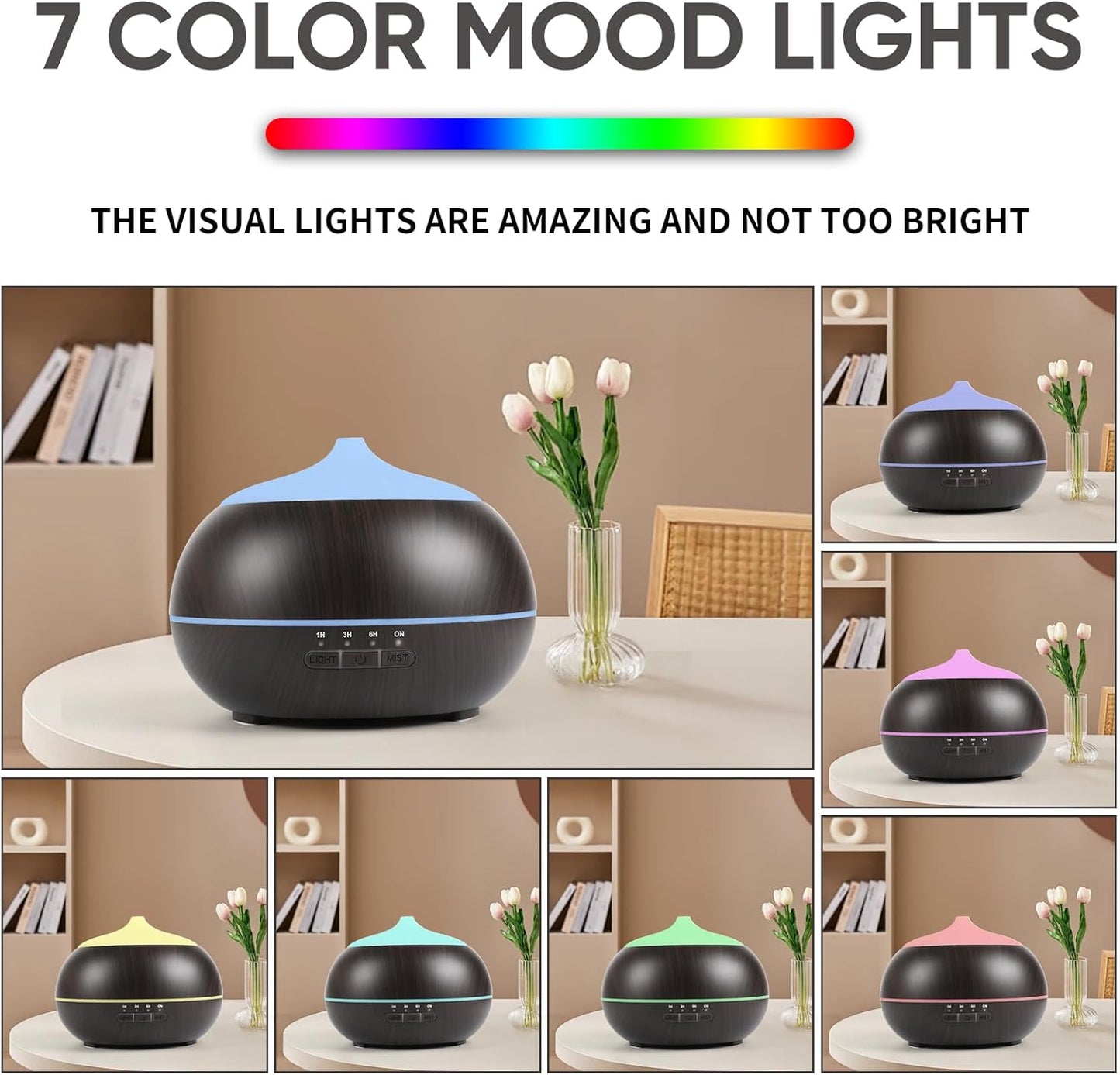 HAPPTWS 500ML Essential Oil Diffuser - BPA Free Ultrasonic Aromatherapy Diffuser, with 7-Color Lights Waterless Auto Shut Off for Home、Room、pet Room - Black