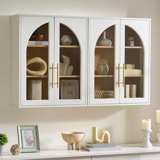 Bathroom Wall Cabinet, 23.5×31.4'' Storage Cabinet, Arched Cabinet Wall Mount with Adjustable Shelf & Glass Doors, Medicine Cabinet for Laundry Room, Bathroom, Kitchen, Living Room, Bedroom, White
