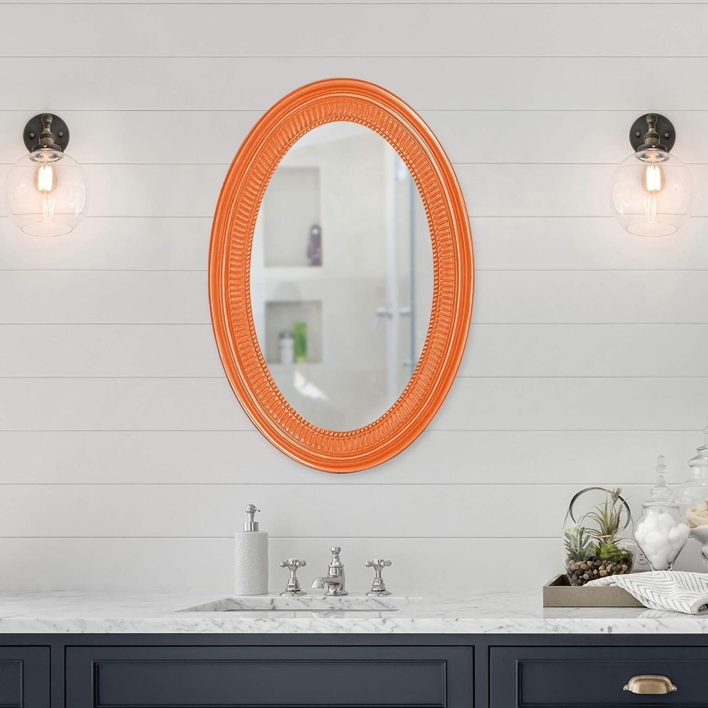 Howard Elliott Ethan Orange Oval Decorative Wall Hanging Mirror, Vintage Oval Mirror for Wall Decor Resin Frame Vanity Mirror Perfect for Living Room, Bedroom & Home Decor, 21 x 31 Inch