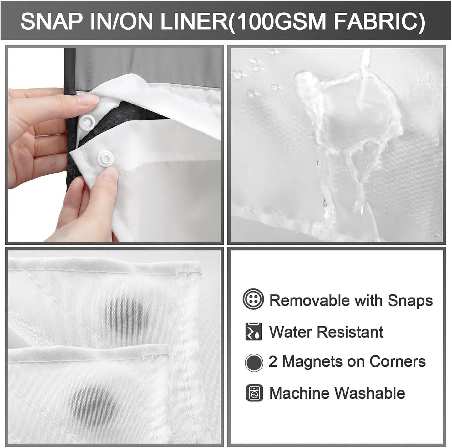 YellyHommy No Hook Shower Curtain with Snap in Liner Set Less Time Black Waffle Shower Curtain for Bathroom 75" L x 72" W