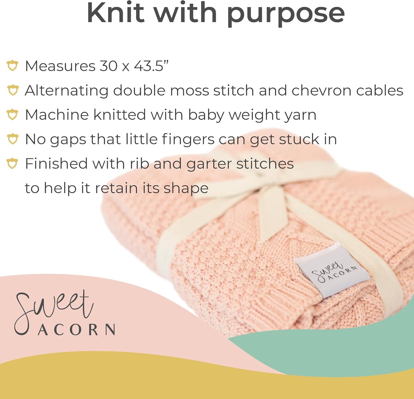 Knit Baby Blanket in Cable Pattern, Organic Cotton Blankets for Crib or Stroller, Receiving Blankets - Dahlia Pink