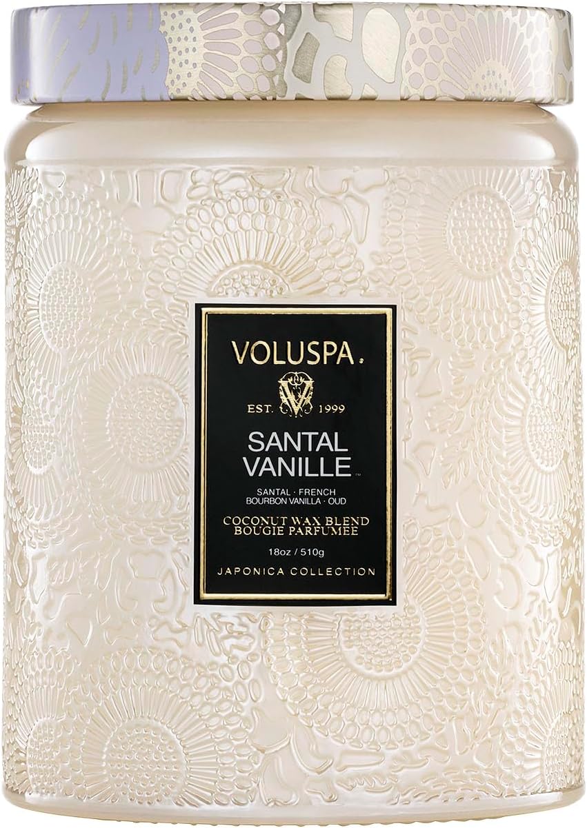 Voluspa Santal Vanille, Large Candle Jar, 18 oz, 100 Hour Burn Time, Coconut Wax for Clean Burning, Handcrafted in the USA