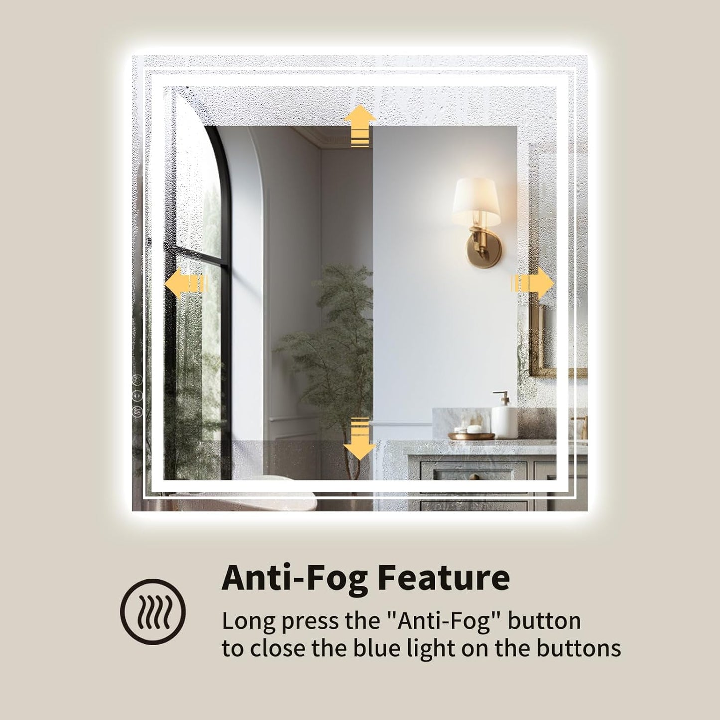 WTTY LED Bathroom Mirror 36"x36" with Backlit and Front Light,Stepless Dimmable LED Mirror for Bathroom,Anti-Fog Lighted Bathroom Vanity Mirror Modern,Memory Function,Shatter-Proof