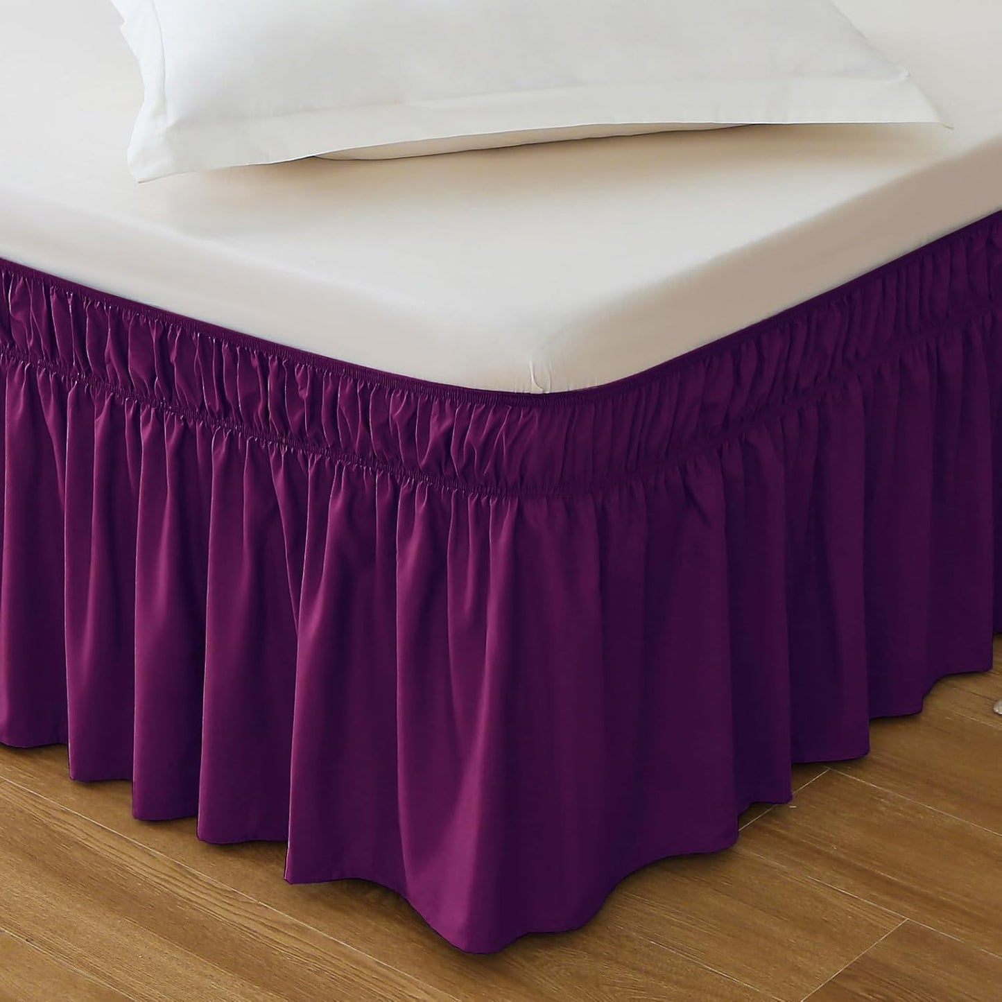 MEILA Full Bed Skirt, Wrap Around Ruffle Bed Skit for Full Beds with 14 inch Drop, Elastic Dust Ruffles Easy Fit Wrinkle & Fade Resistant, Purple
