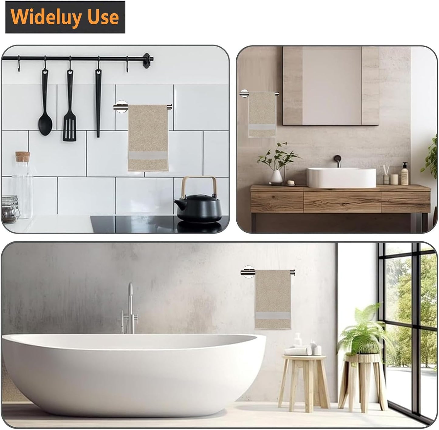 2-Piece Hand Towel Holder - 9" Modern Design Towel Ring, Thicken SUS 304 Stainless Steel Towel Holder for Bathroom Wall, Contemporary Hand Towel Rack - Chrome