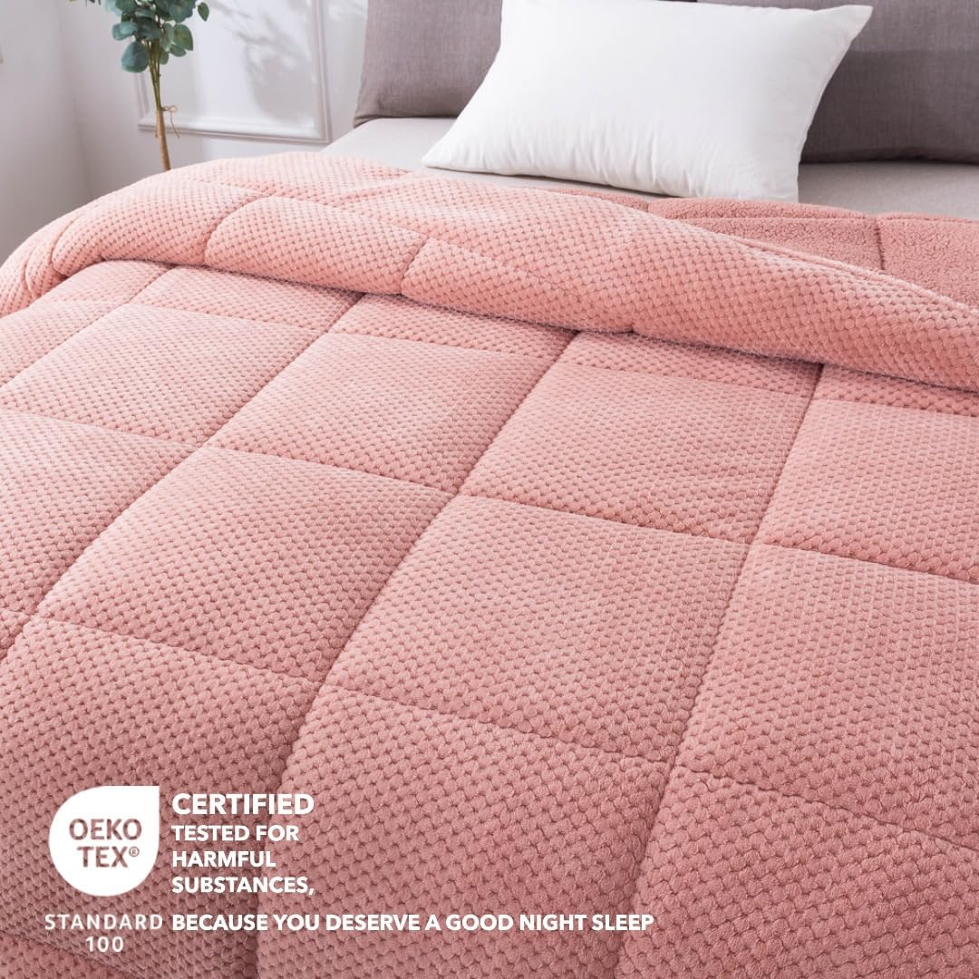KASENTEX Super Ultra Sof Luxury Plush Sherpa Comforter, Cozy Reversible Fleece - Goose Down Alternative, Machine Washable Bedding, Sunset Rose Pink, Twin/Twin XL Size