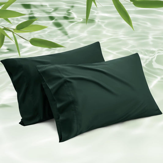 Bedsure Pillow Cases Queen, Cooling Pillow Cases, Rayon Derived from Bamboo Forest Green Pillowcases Queen Size Set of 2, Soft & Breathable Bedding Pillow Covers with Envelope Closure, 20x30 Inches