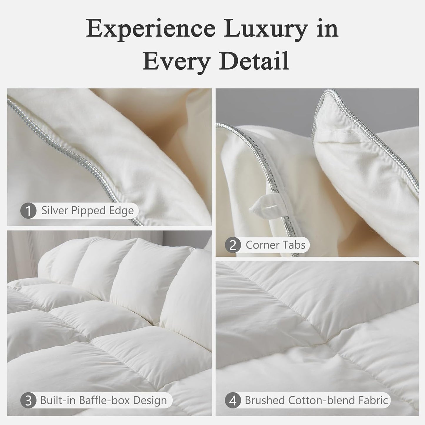 DWR Superior Luxury Feather Down Comforter King Size, Ultra-Soft Rose-Silk Cotton-Blend Fabric, High FP All Season Medium Warmth Bed Duvet Insert(106"x90", White)