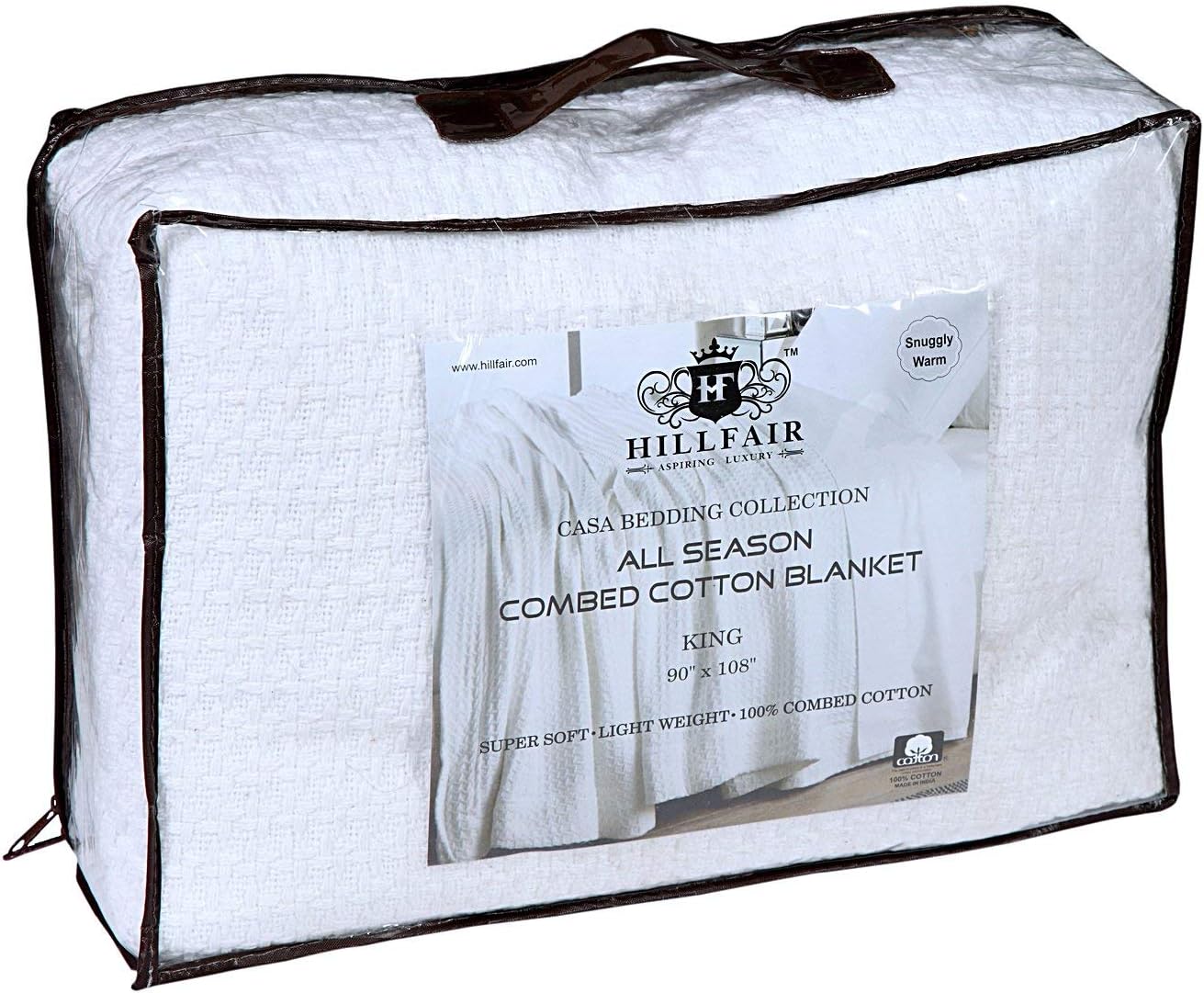 HILLFAIR 100% Combed Cotton Blanket– California King Size Bed Blanket – Warm Soft All Season Breathable Blankets – 102 x 108 inch Extra Large Oversized California King Cotton Blankets for Bed- White