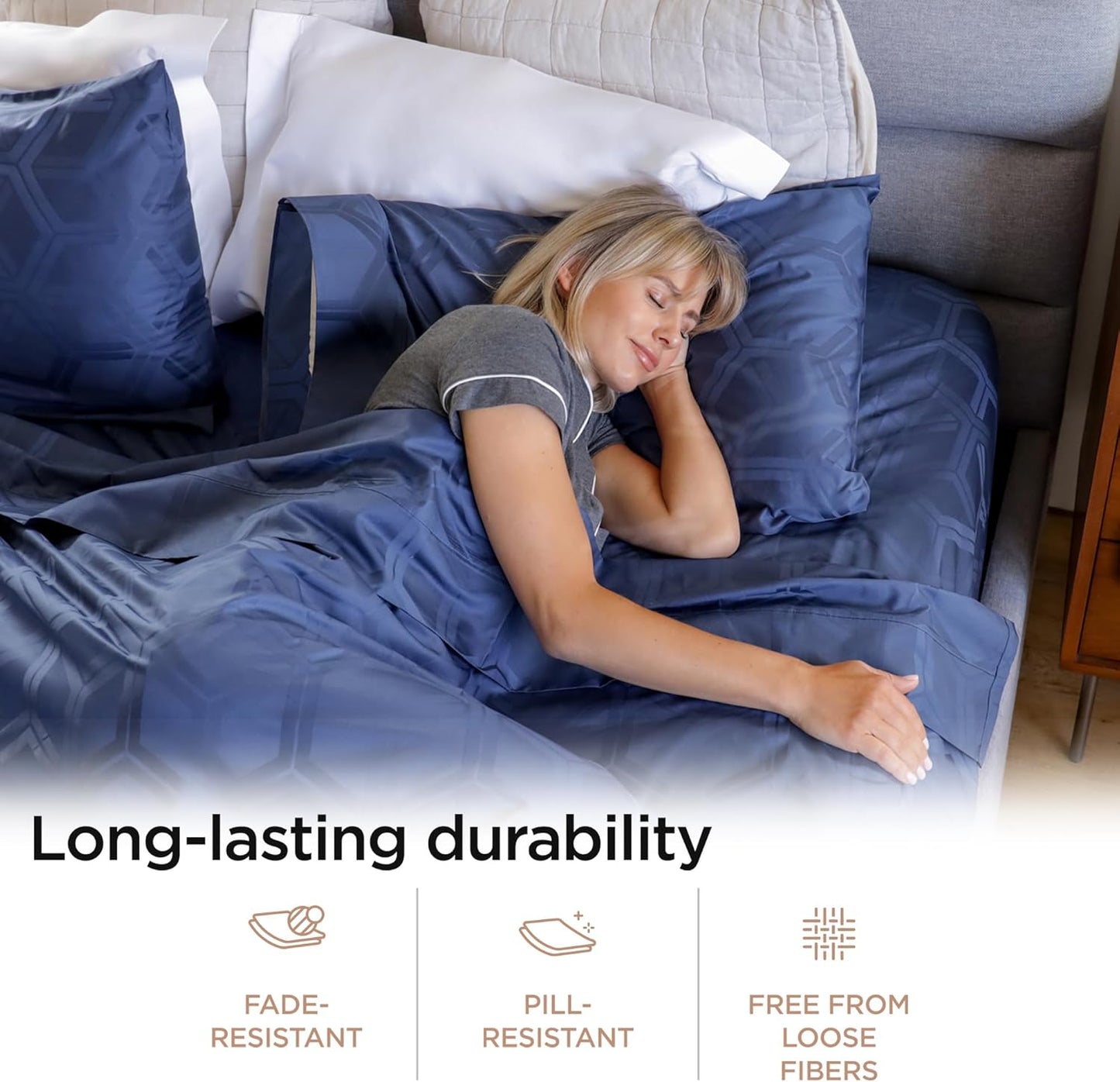 Threadmill 100% Cotton Sheets for Queen Size Bed - 600 Thread Count Queen Bed Sheets Set with 16” Deep Pocket - Jacquard Sateen Weave 4-Piece Bedding Set with Cooling Effect, Folkstone Blue