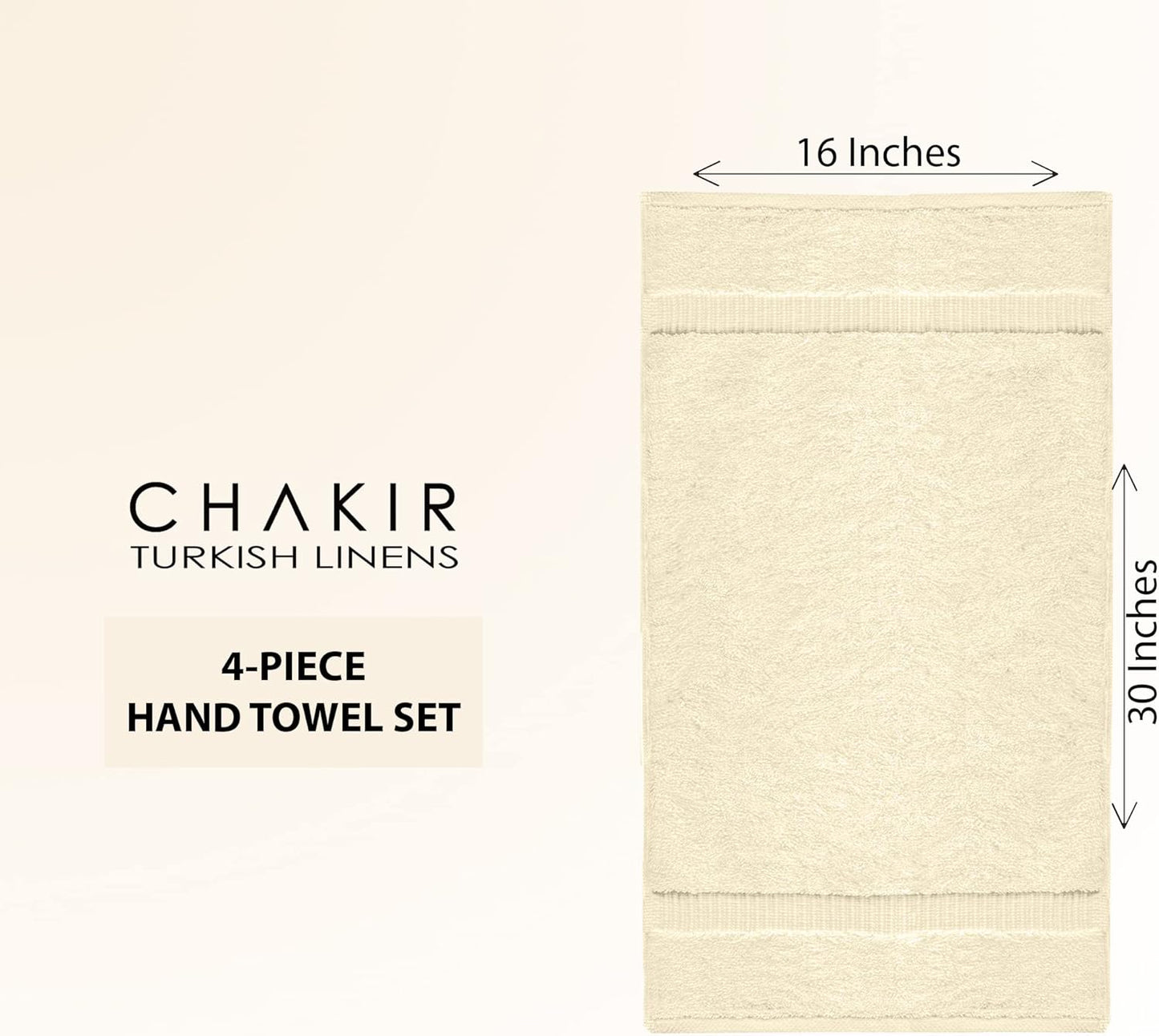 Chakir Turkish Linens 100% Cotton Premium Turkish Towels for Bathroom | 16'' x 30'' (4-Piece Hand Towel, Beige)