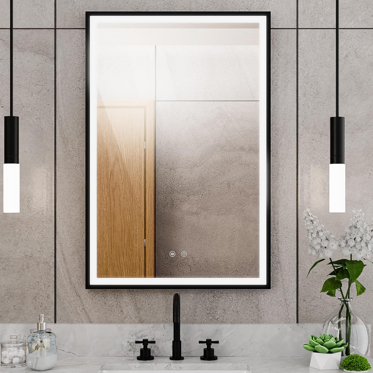DreamLine Brilliance 36 in. H x 24 in. W Rectangular Light-up Mirror, Matte Black