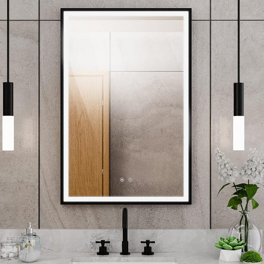 DreamLine Brilliance 36 in. H x 24 in. W Rectangular Light-up Mirror, Matte Black