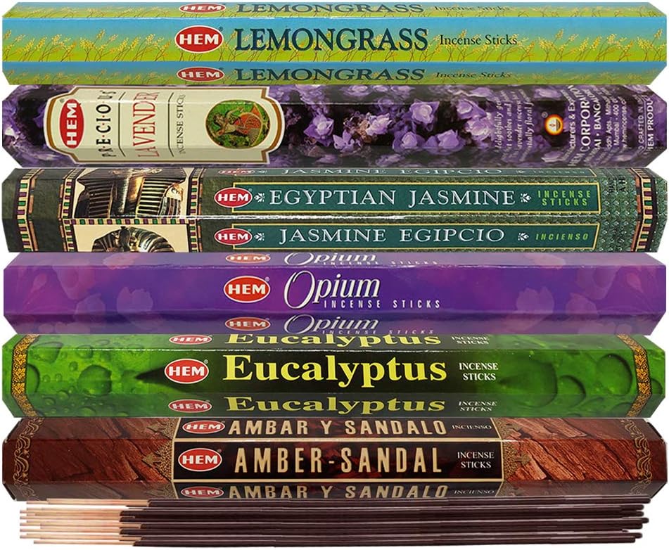 Hem Incense Sticks Variety Pack #28 and Incense Stick Holder Bundle with 6 Outstanding Fragrances