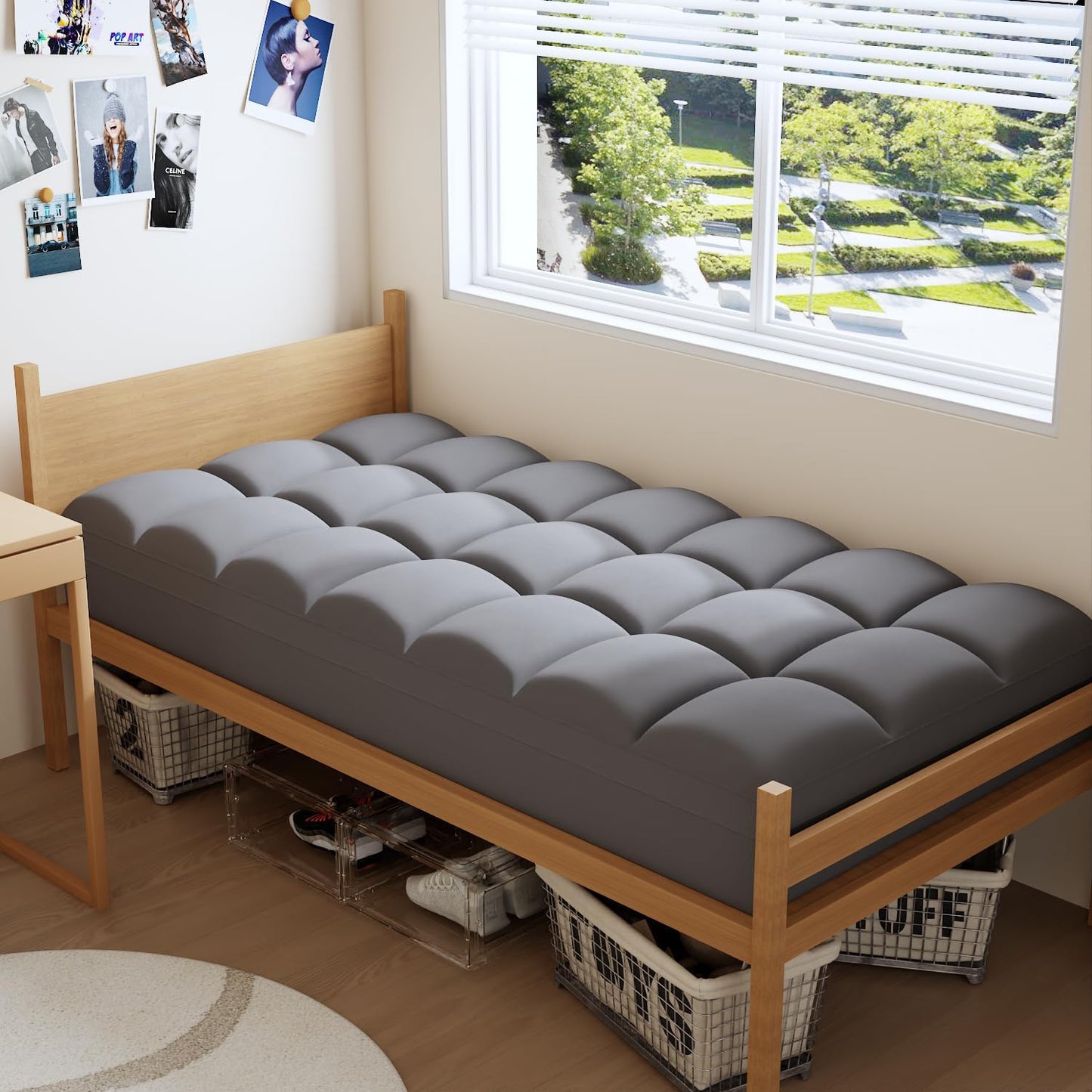 Topllen Twin XL Mattress Topper for Back Pain Relief, Extra Thick Pillow Top Plush Mattress Pad with Deep Pocket, Soft Pillowtop TwinXL Size Bed Toppers Filled Fluffy, College Dorm, Gray