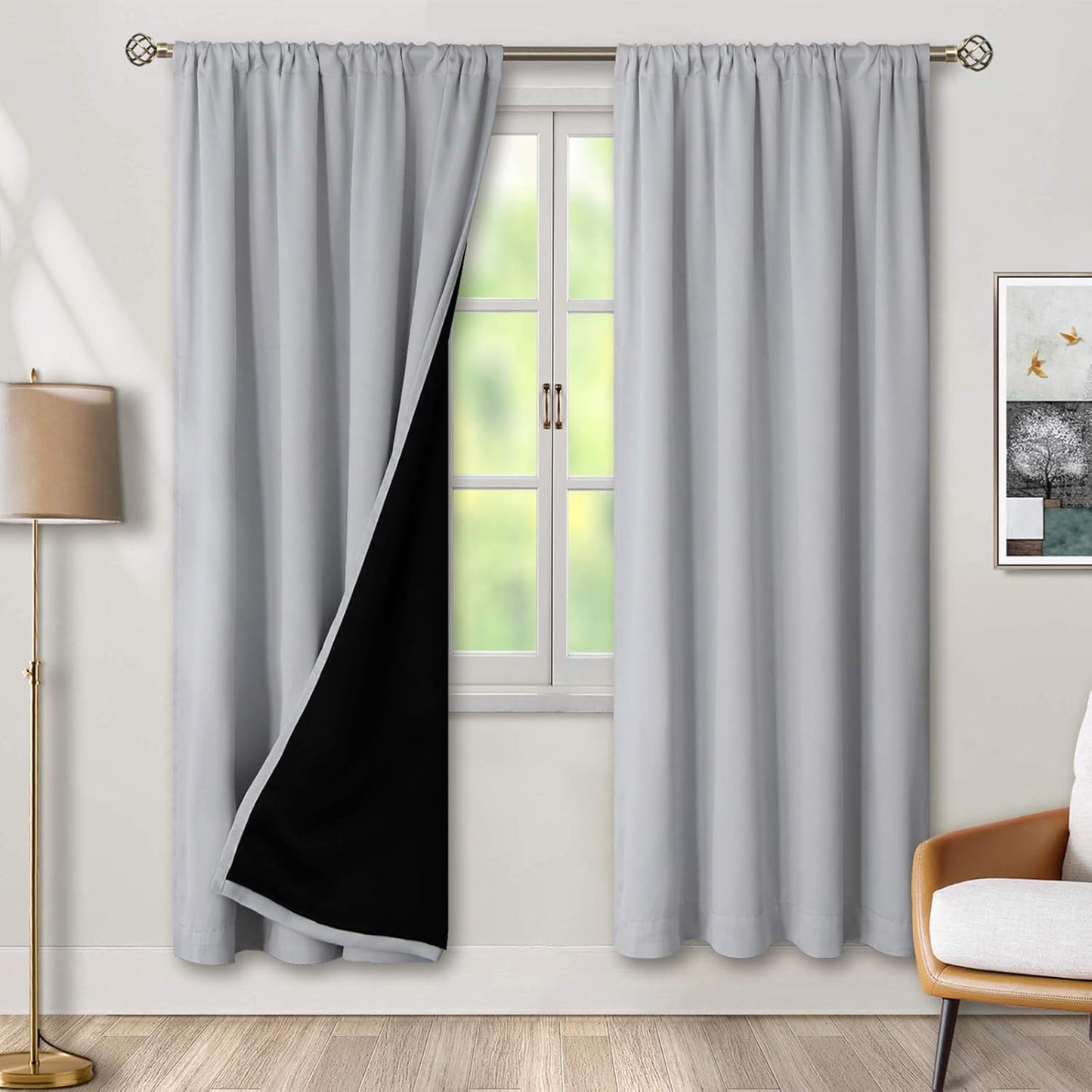BGment Full Blackout Curtains for Living Room 72 Inch Length 2 Panels Set, Room Darkening Thermal Insulated Soundproof Window Curtains with Rod Pocket, Each Panel 55 Inch Wide, Light Grey