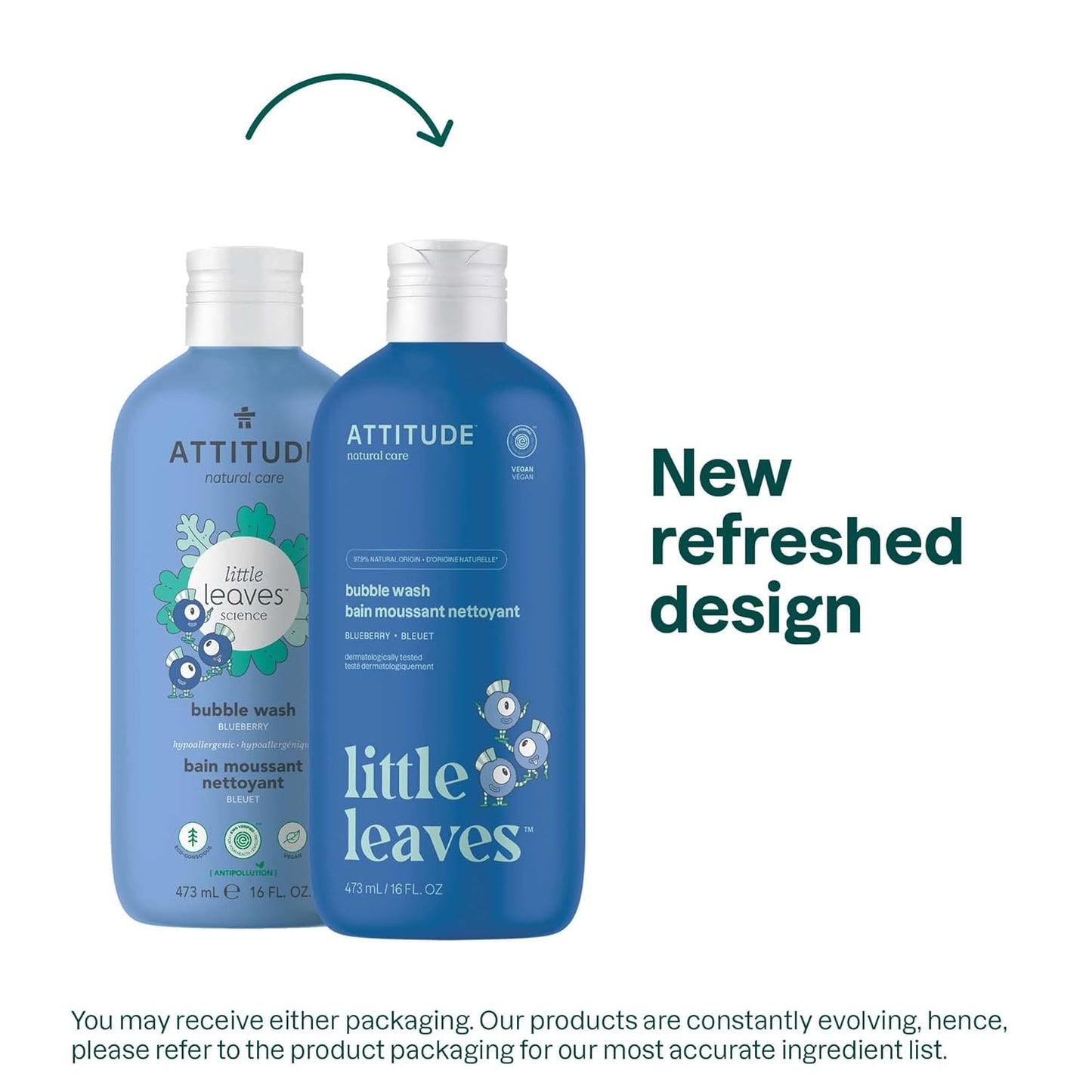 ATTITUDE Bubble Wash for Kids, EWG Verified Bubble Bath, Hair Shampoo and Body Soap, Dermatologically Tested, Plant- and Mineral-Based, Vegan, Blueberry, 16 Fl Oz (Pack of 6)