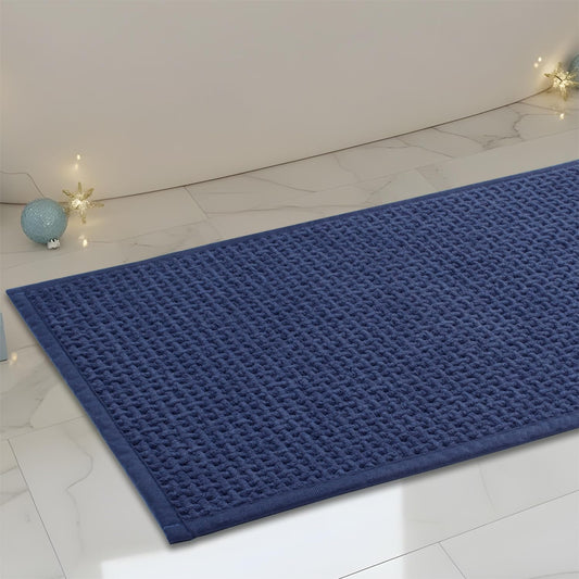 Bathroom Rugs Non Slip Washable, Super Absorbent Thin Bath Mat for Small Quick Dry Low Pile Bathroom Rug, (Navy Blue, 47″x20″)