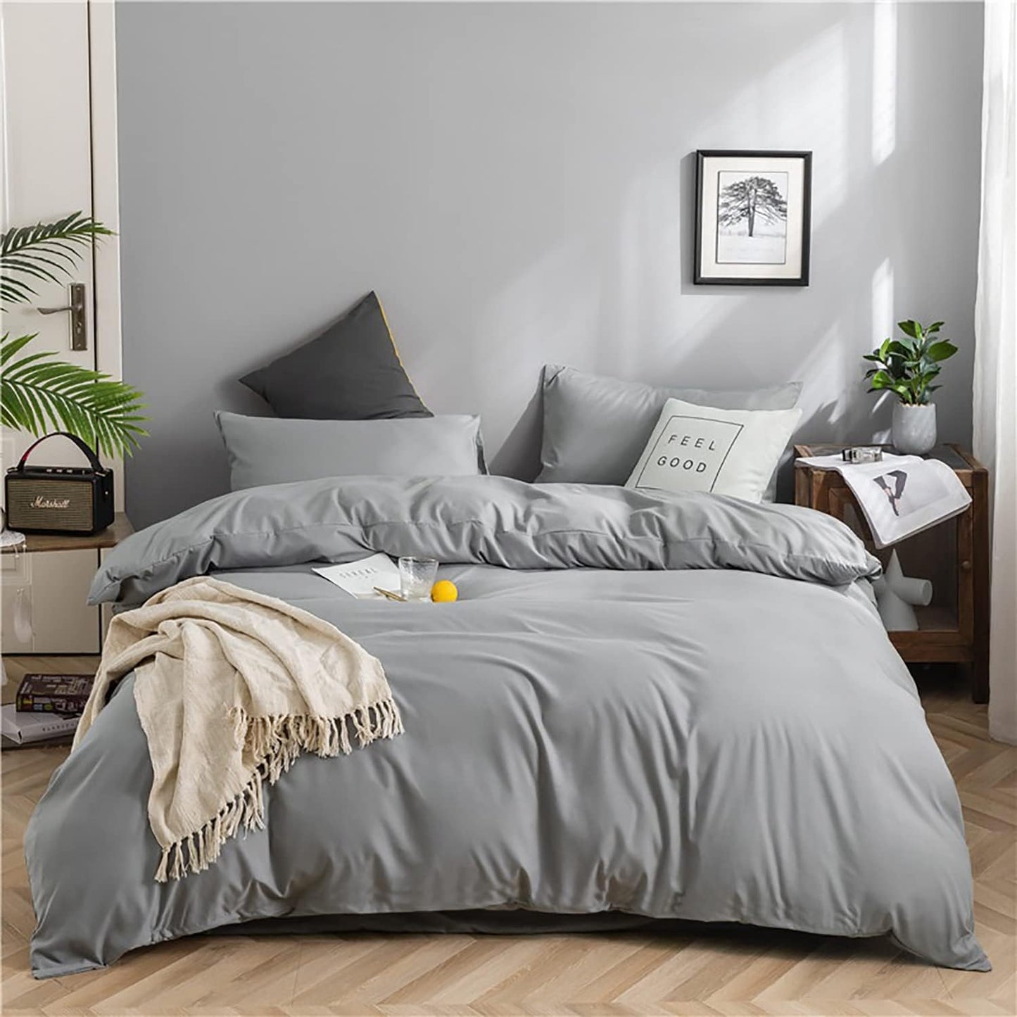 KAREVER Silver Grey Comforter Set Twin Bright Gray Beddig Set for Kids Teens Adult Solid Silver Color Bedding Set 3 Pieces with 2 Pollowcases Lightweight Durable Gray Comforter Set