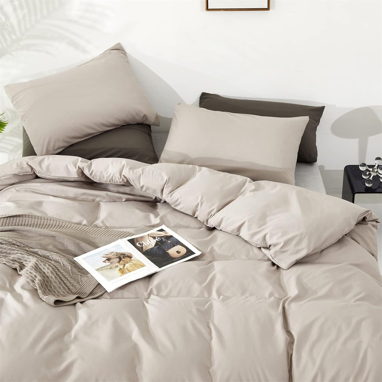 KAREVER Light Khaki Comforter Set King Size Oatmeal Color Bedding Women 3 Pieces Champagne King Bed Blanket Set