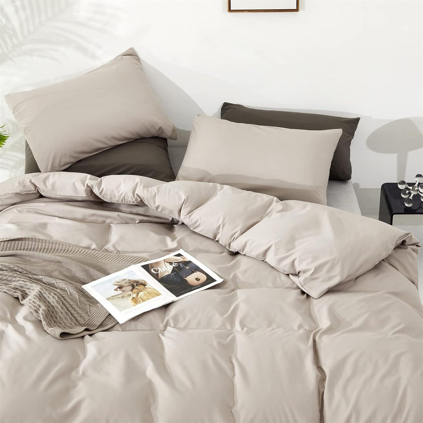 KAREVER Light Khaki Comforter Set Twin Size Oatmeal Color Bedding Set Boys Girls 3 Pieces Champagne Twin Bed Blanket Set All Season Gift