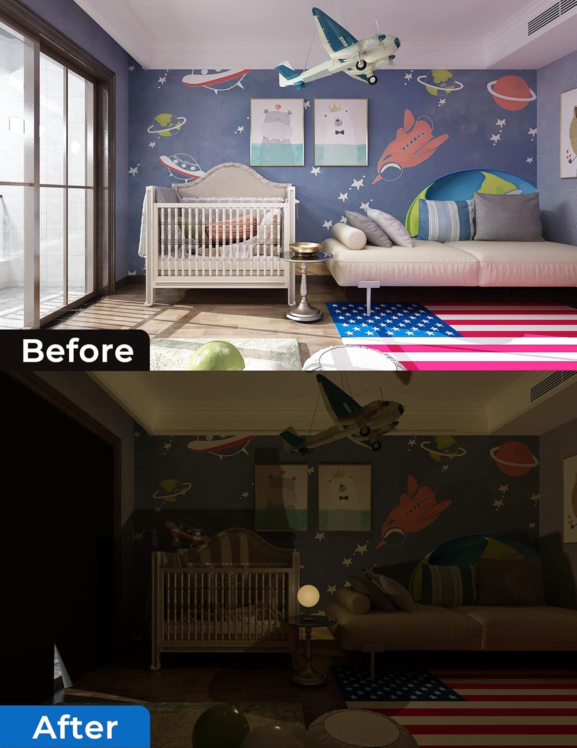 Sumobaby Blackout Curtains for Bedroom Portable 120”x70”Black Out Window Cover with Heat-Resistant Hook&Loop Tape,100%Blackout Shades,NoDrill Blinds for Windows DIY Cut Fit for Nursery&Dorm Room,Black