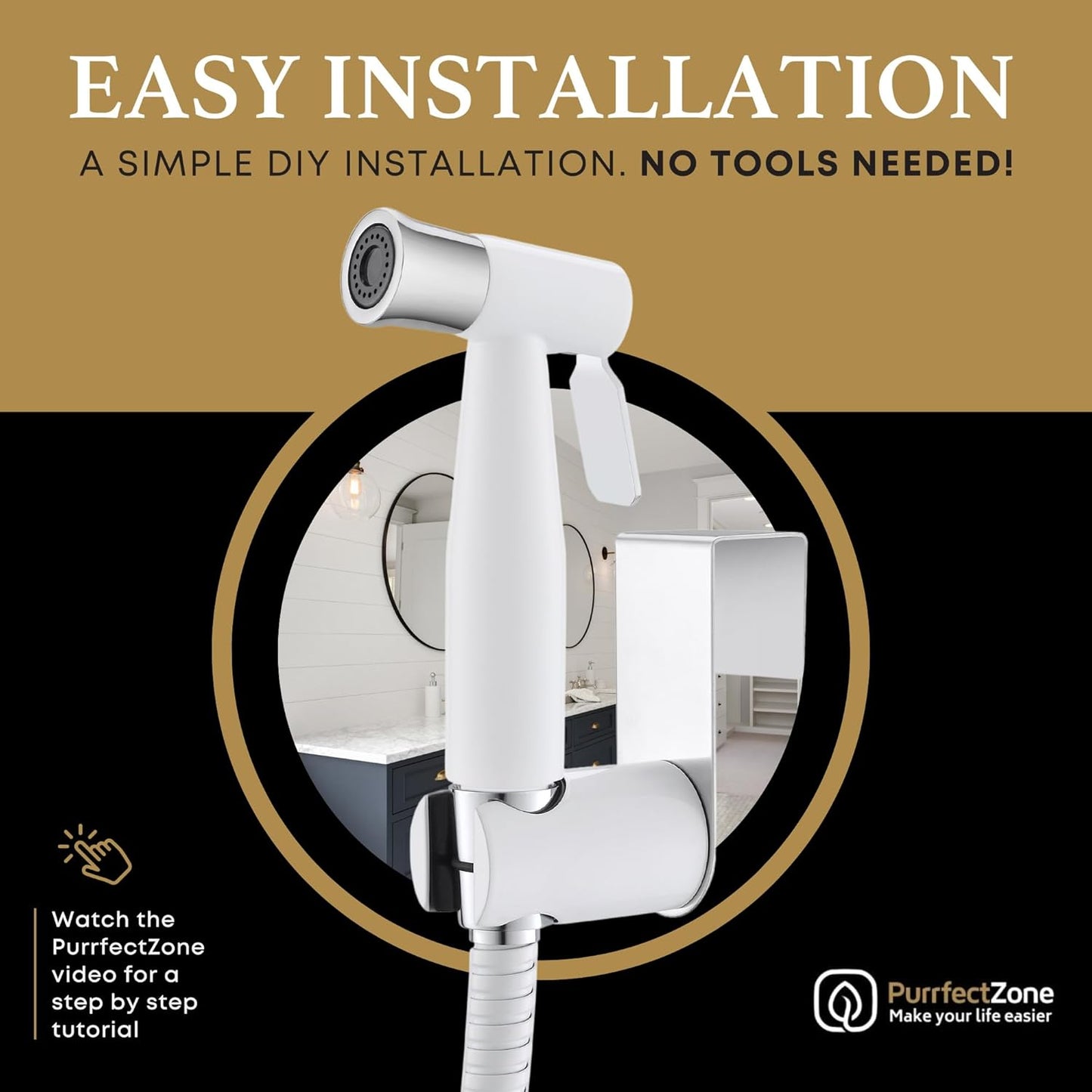 Purrfectzone Bidet Sprayer for Toilet, Bidet Sprayer for Feminine Wash, Premium Stainless Steel Jet Spray for Toilet, Wall-Mounted or Toilet Tank Mounted - White/Chrome