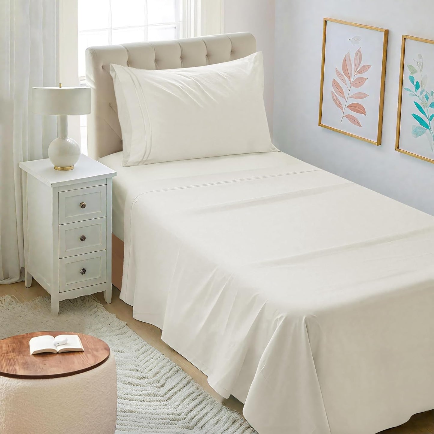 Mejoroom Twin XL Sheet Set - Hotel Luxury Microfiber Sheet & Pillowcase Sets Fits College Dorm Room Mattress - Soft, Breathable, Wrinkle & Fade Resistant - 3 Piece (Ivory)