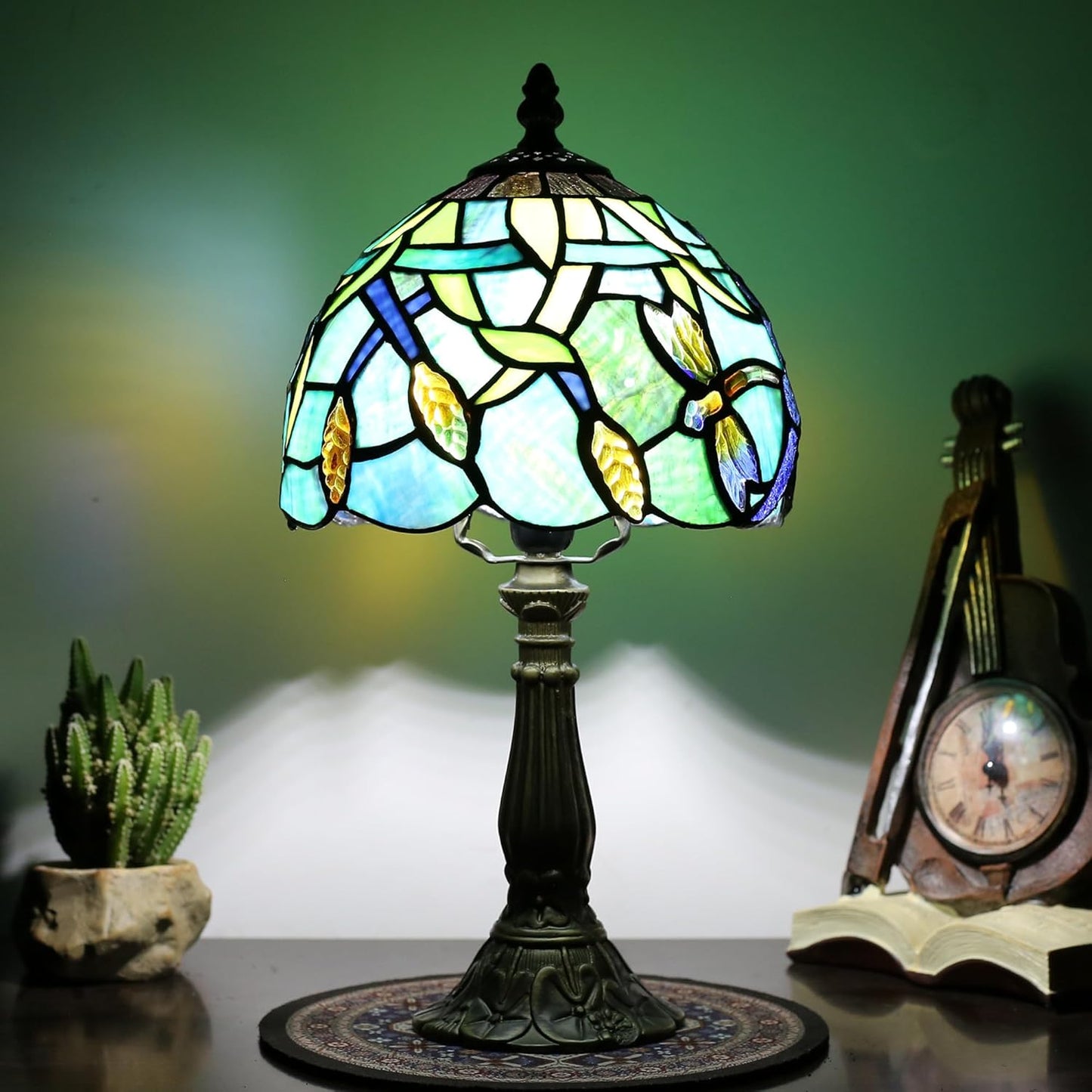 Tiffany Table lamp for Bedroom Bedside Nightstand Table Lamps for Living Room 3 Way Color Temperatures Stained Glass Table Lamp 8X8X15 Inch Home Office Reading Desk Lamp (Ear of Wheat)