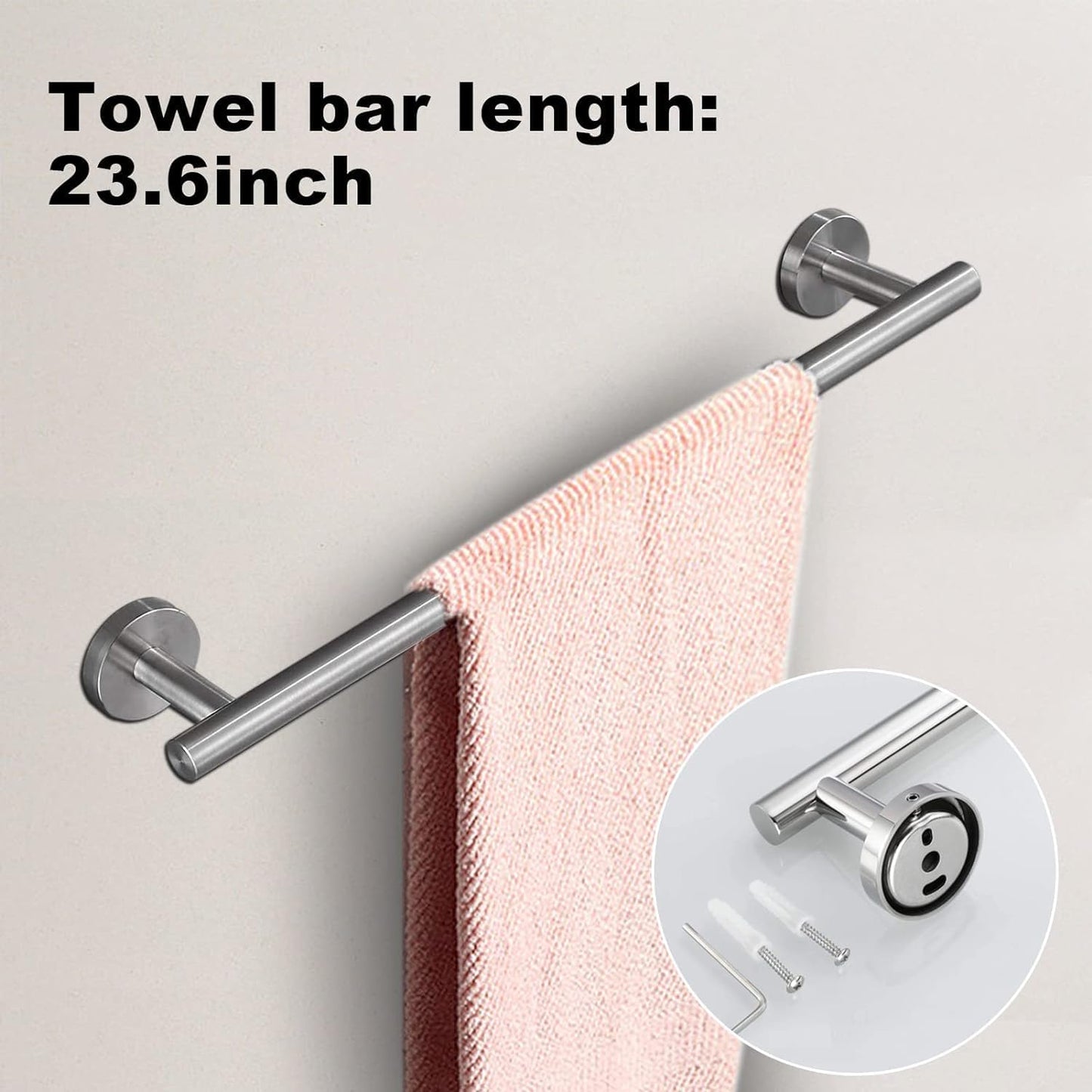 15sets 24inch Brushed Nickel Bathroom Hardware Set, Include 3PCS 24inch Towel Bar, 6PCS Robe Hook, 3PCS Towel Ring, 3PCS Toilet Paper Holder