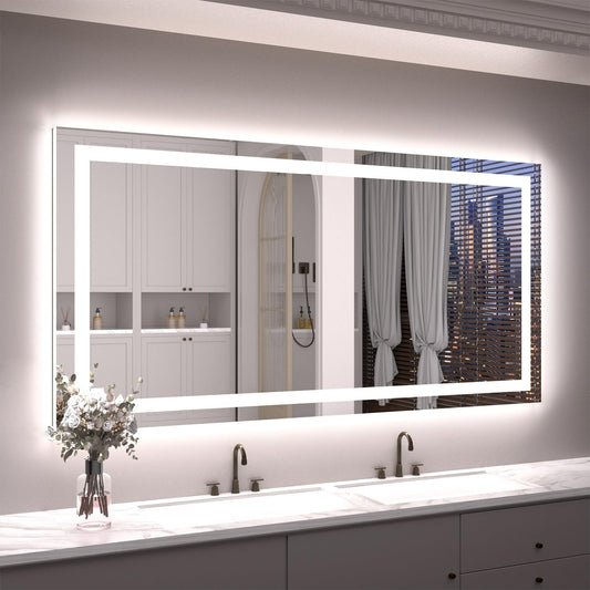 72X36 LED Bathroom Mirror with Lights, Anti-Fog, Backlit + Front Lit, Lighted Bathroom Vanity Mirror for Wall, Memory Function, Dimmable, Tempered Glass, Shatter-Proof, ETL Listed
