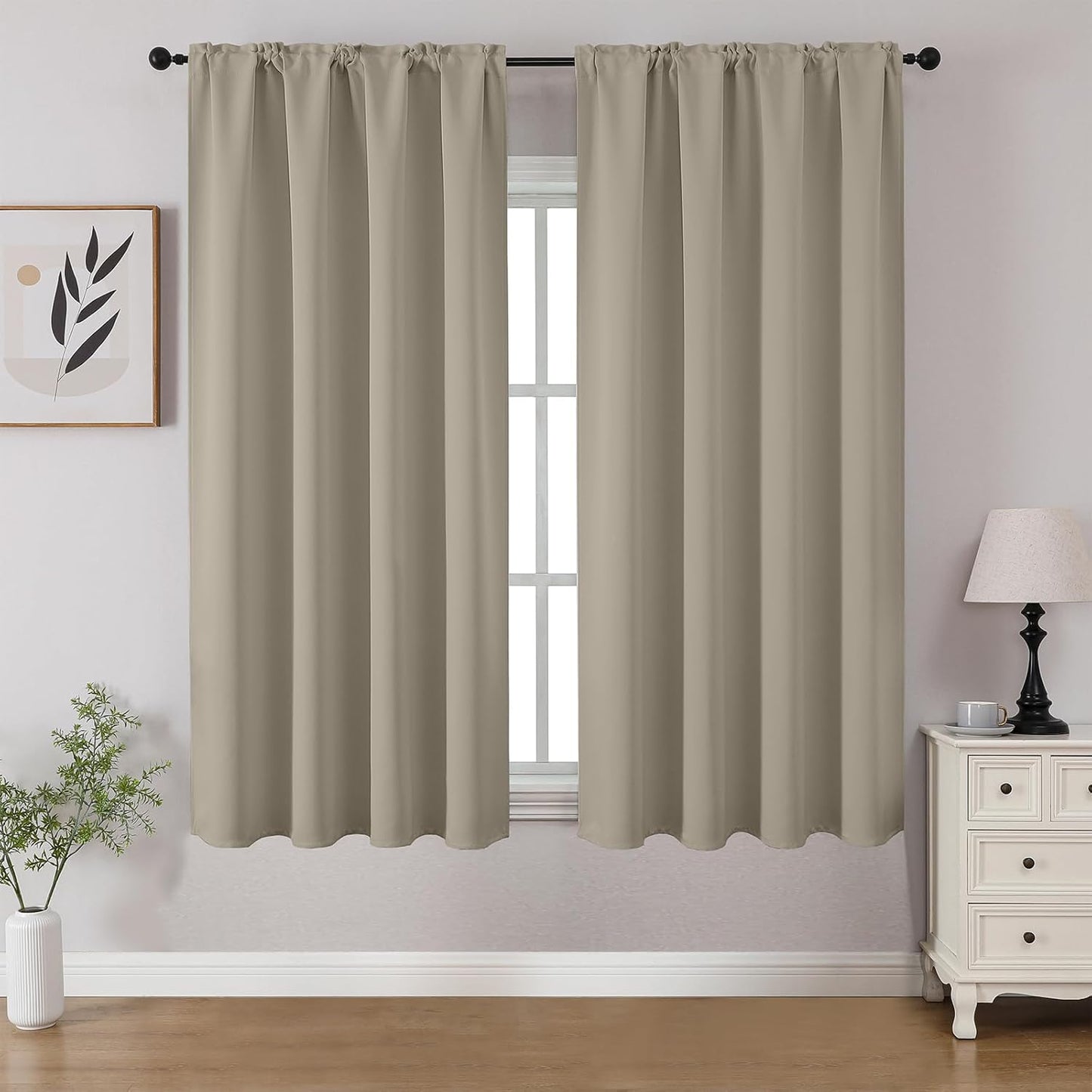 CUCRAF Light Beige Blackout Curtains 45 inch Length 2 Panels Set, Rod Pocket Room Darkening Drapes for Bedroom Living Room, Insulated Thermal Light Blocking Window Curtain (W52 x L45 Inch)