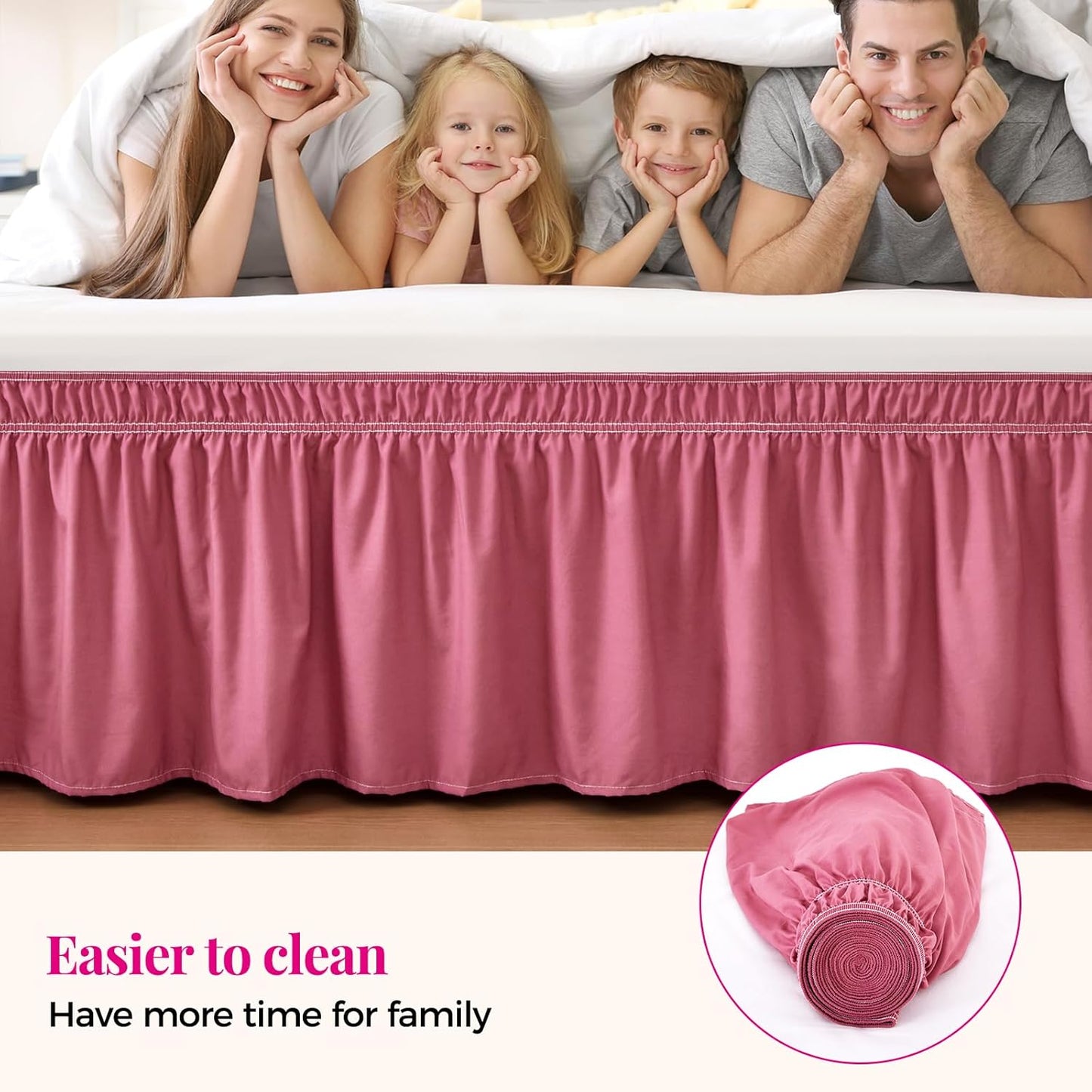 RIMELA Dusty Red Bed Skirt Queen Size 15 Inch Drop, Wrap Around Elastic Bedskirt, Dust Ruffle for Adjustable Bed Base Machine Washable Easy to Install Bed Skirts