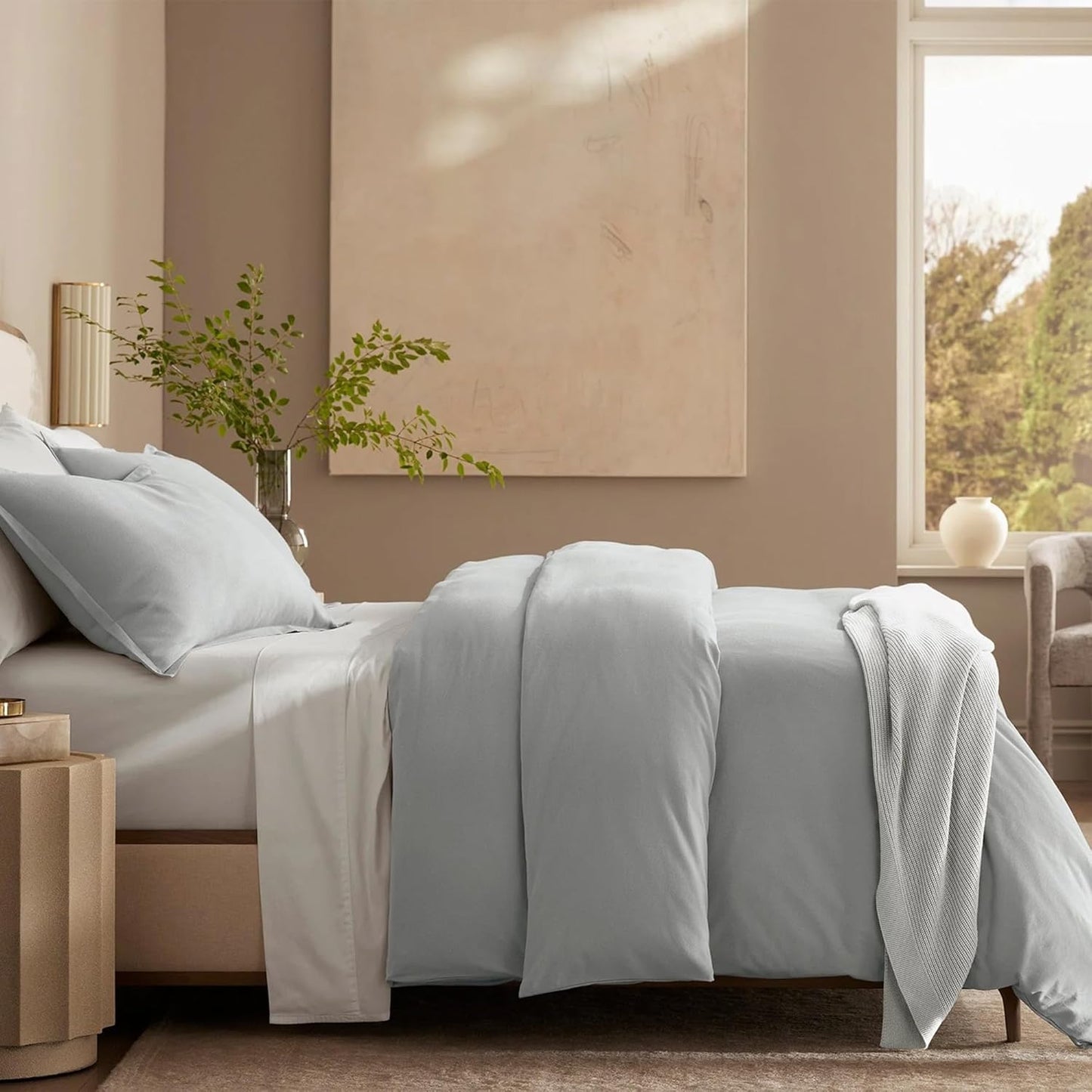 BOLL & BRANCH Flannel Duvet Set - King/Cal King, Shore - Luxury 100% Organic Cotton - 1 Duvet Cover, 2 Shams - Velvety Soft, Warm & Breathable Weave