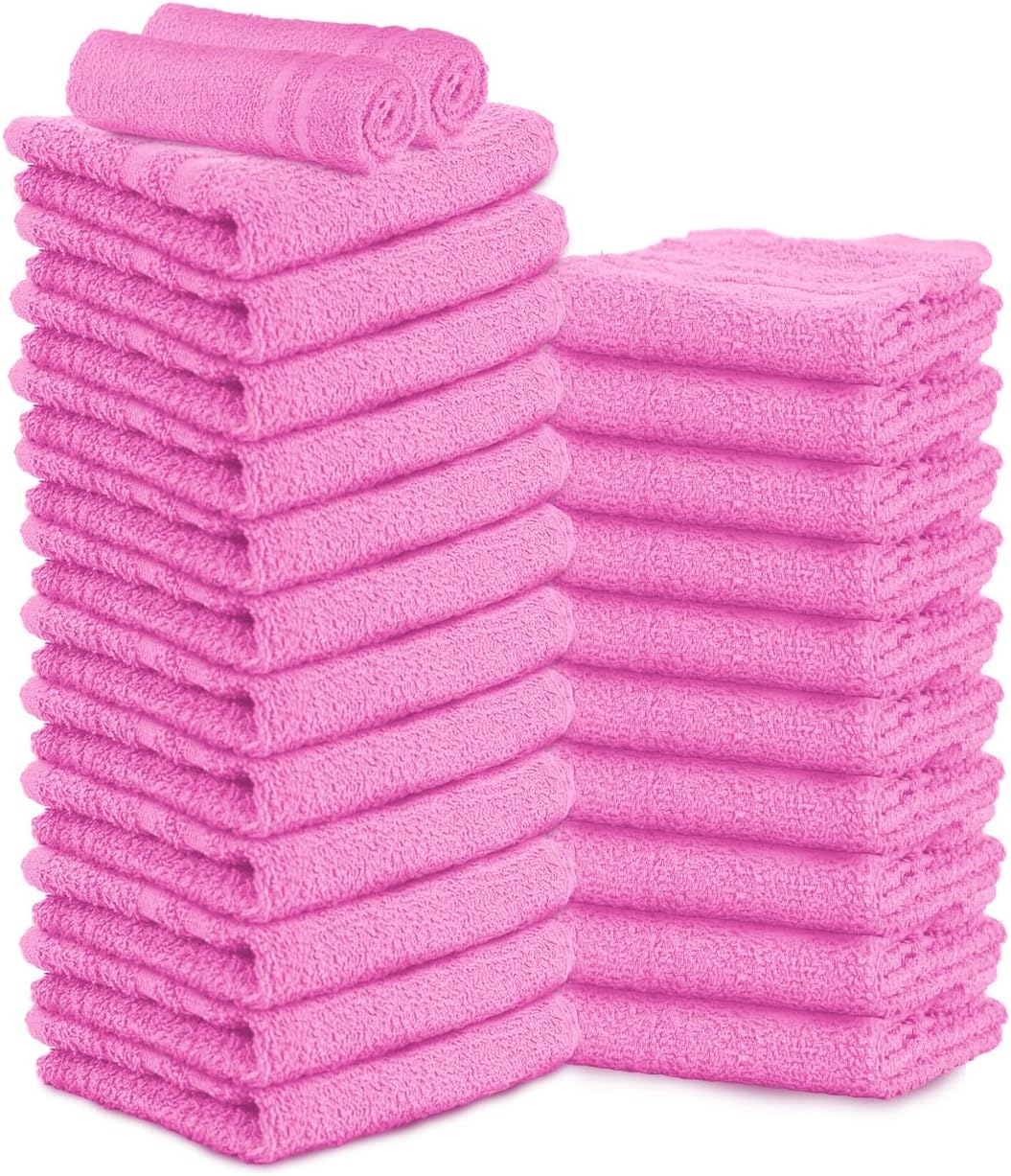 24 Pack Pink Hand Towels 100% Cotton Spa Towel – 16x27 inches Highly Absorbable Facial Towels Gym, Hair, Face, Bulk Small Towels (Not Bleach Proof)