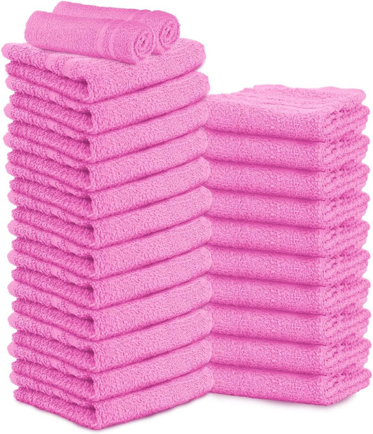 24 Pack Pink Hand Towels 100% Cotton Spa Towel – 16x27 inches Highly Absorbable Facial Towels Gym, Hair, Face, Bulk Small Towels (Not Bleach Proof)