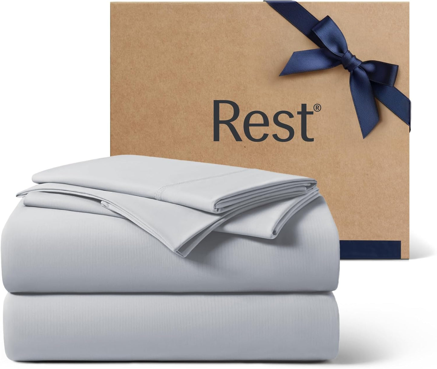 REST® Evercool®+ Cooling Sheet Set, Full Size, Light Gray, Breathable Bed Sheets for Hot Sleeper and Night Sweats, with Pillowcases, with Ionic+ Self-Cleaning Silver Yarn for Sensitive Skin, 4PCS