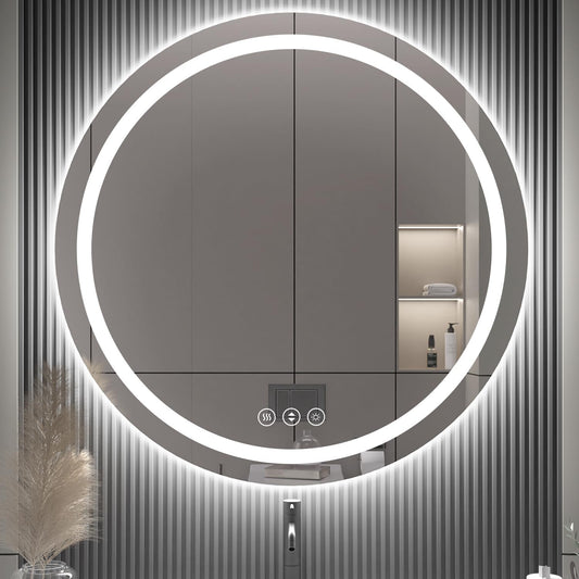 42" x 42" LED Bathroom Mirror with Lights, Backlit & Front Lighted, Wall-Mounted Vanity Mirror 3000K/4000K/6000K, Memory Functions, Anti-Fog, Dimmable Smart Mirror