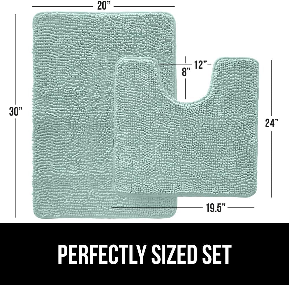 GORILLA GRIP Bathroom Rug Sets, Soft Chenille 2 Piece Area Rugs Set, Toilet Base Mat and 30x20 Carpet, Absorbent Microfiber Washable Mats Dry Quickly, Home Décor and Bath Room Accessories, Seablue